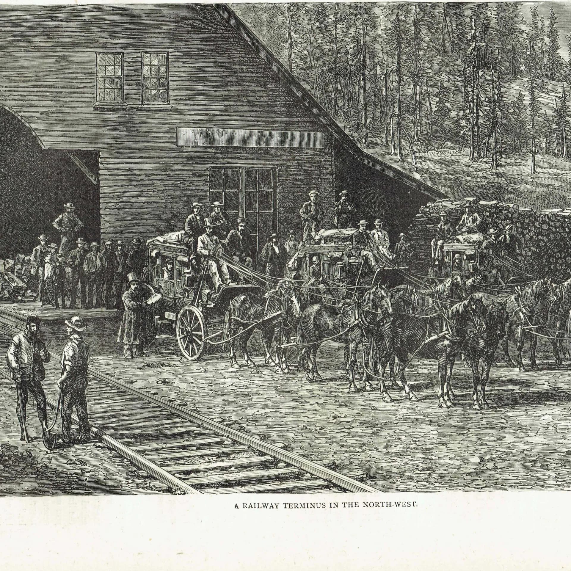 1875 Railway Terminus in the North-West - Antique Engraving - Illustrated Travels Victorian American Frontier History - 11.5 x...