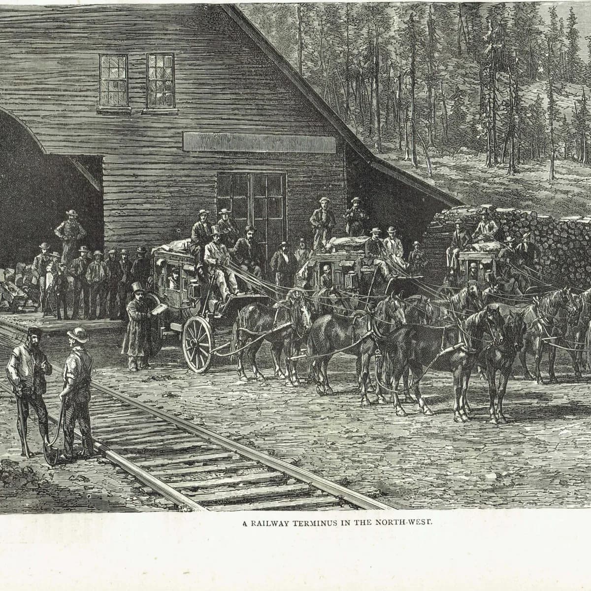 1875 Railway Terminus in the North-West - Antique Engraving - Illustrated Travels Victorian American Frontier History - 11.5 x...