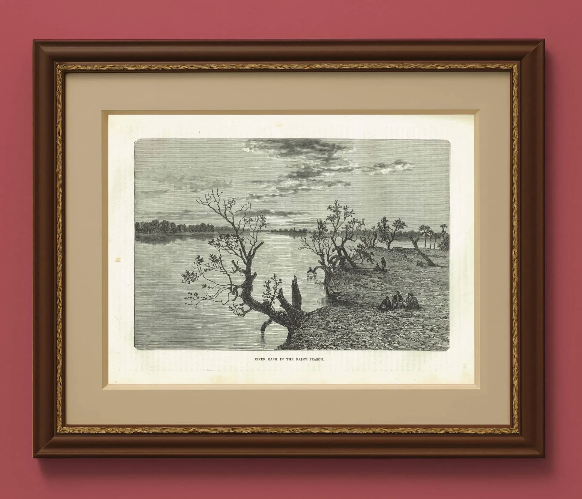 1870s Original Tropical River Gash Landscape - Victorian Travel Book Original Woodblock Print - Nature Print - 12 x 8.5 in