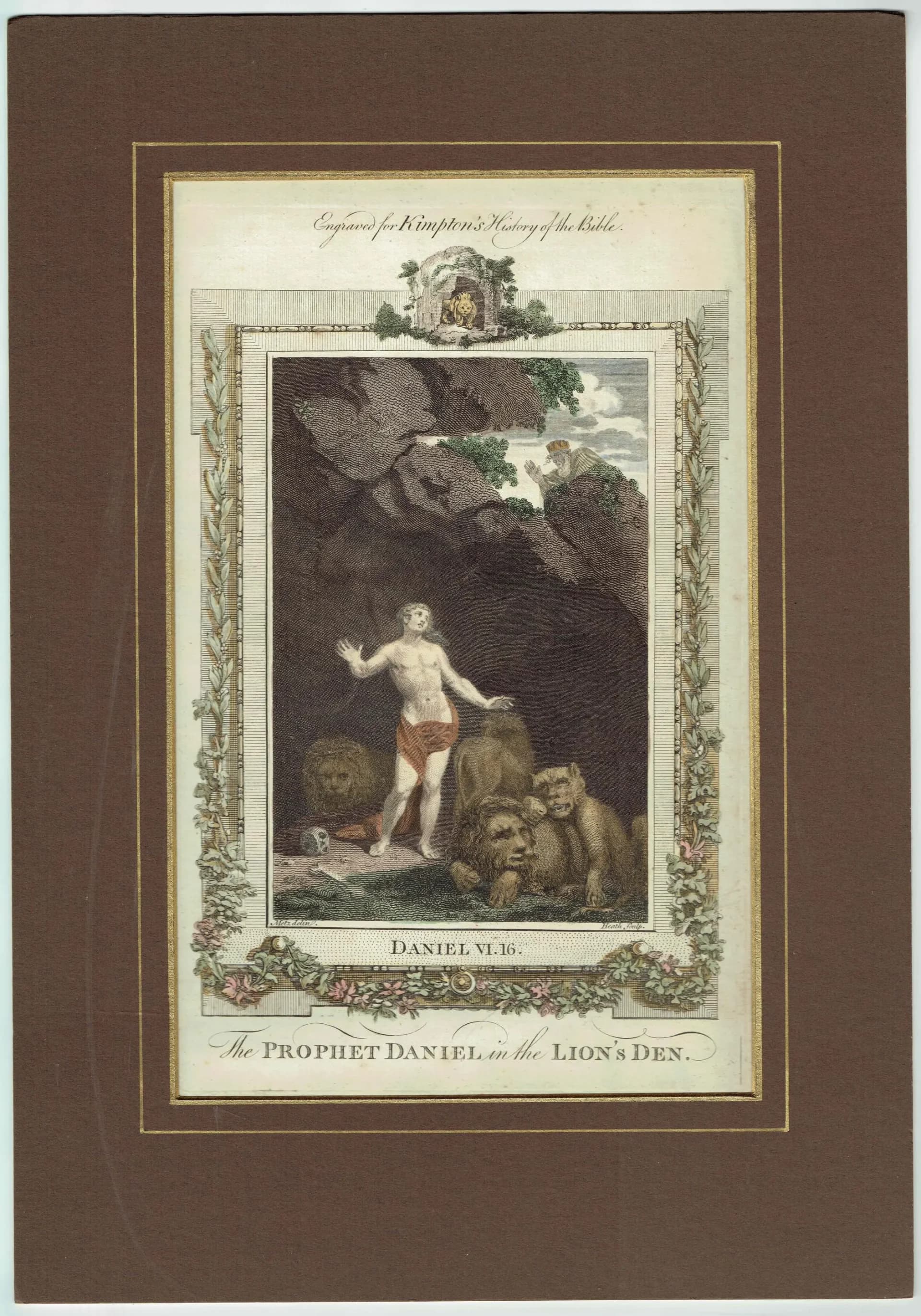 Daniel in the Lion's Den Antique Print – 1790 Biblical Intaglio