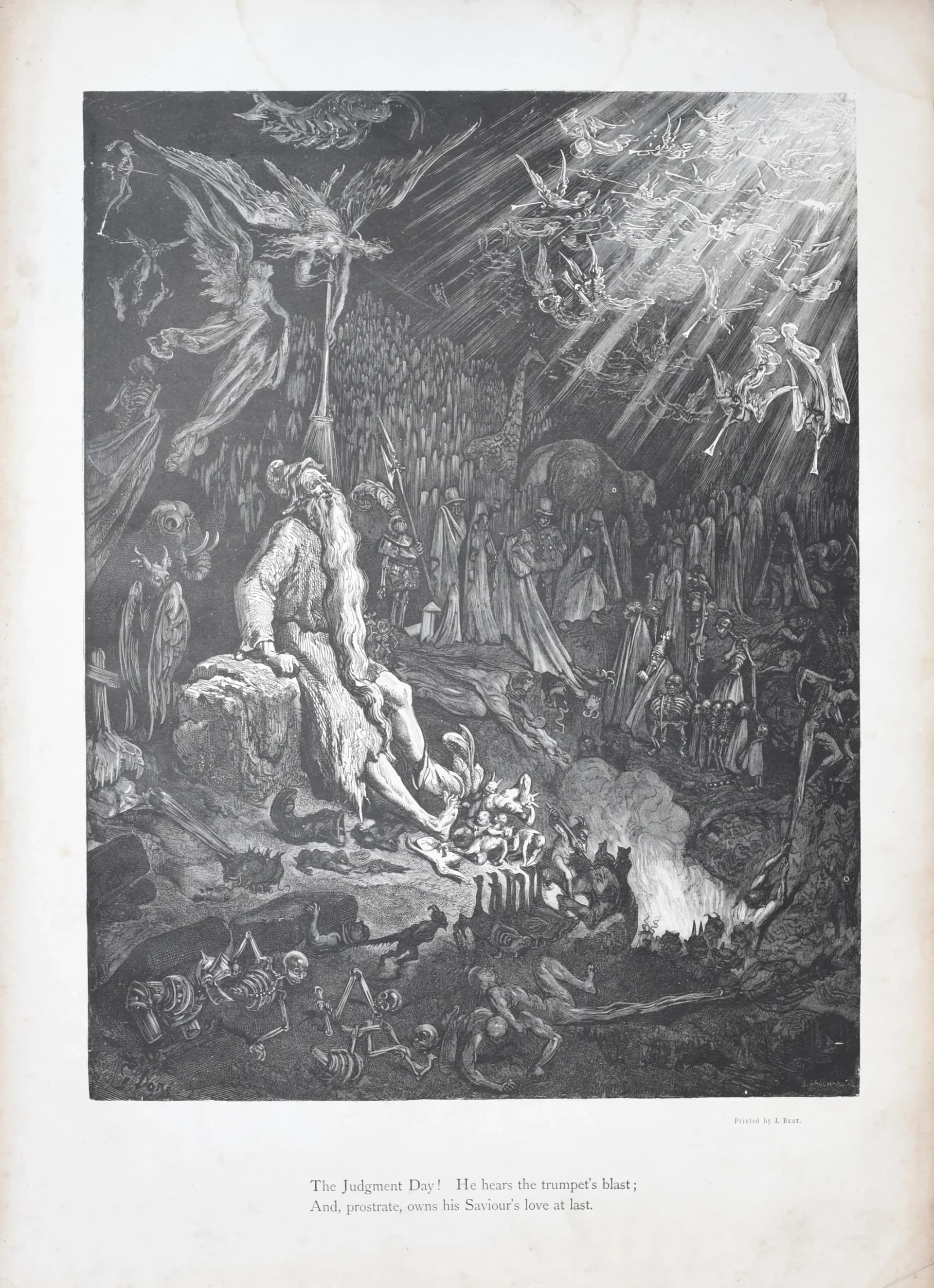 1866 Gustave Doré Legend Of The Wandering Jew Judgement Day Plate 12 - Original Antique Engraving - Gothic Biblical Apocalypse - 14 x 20 in