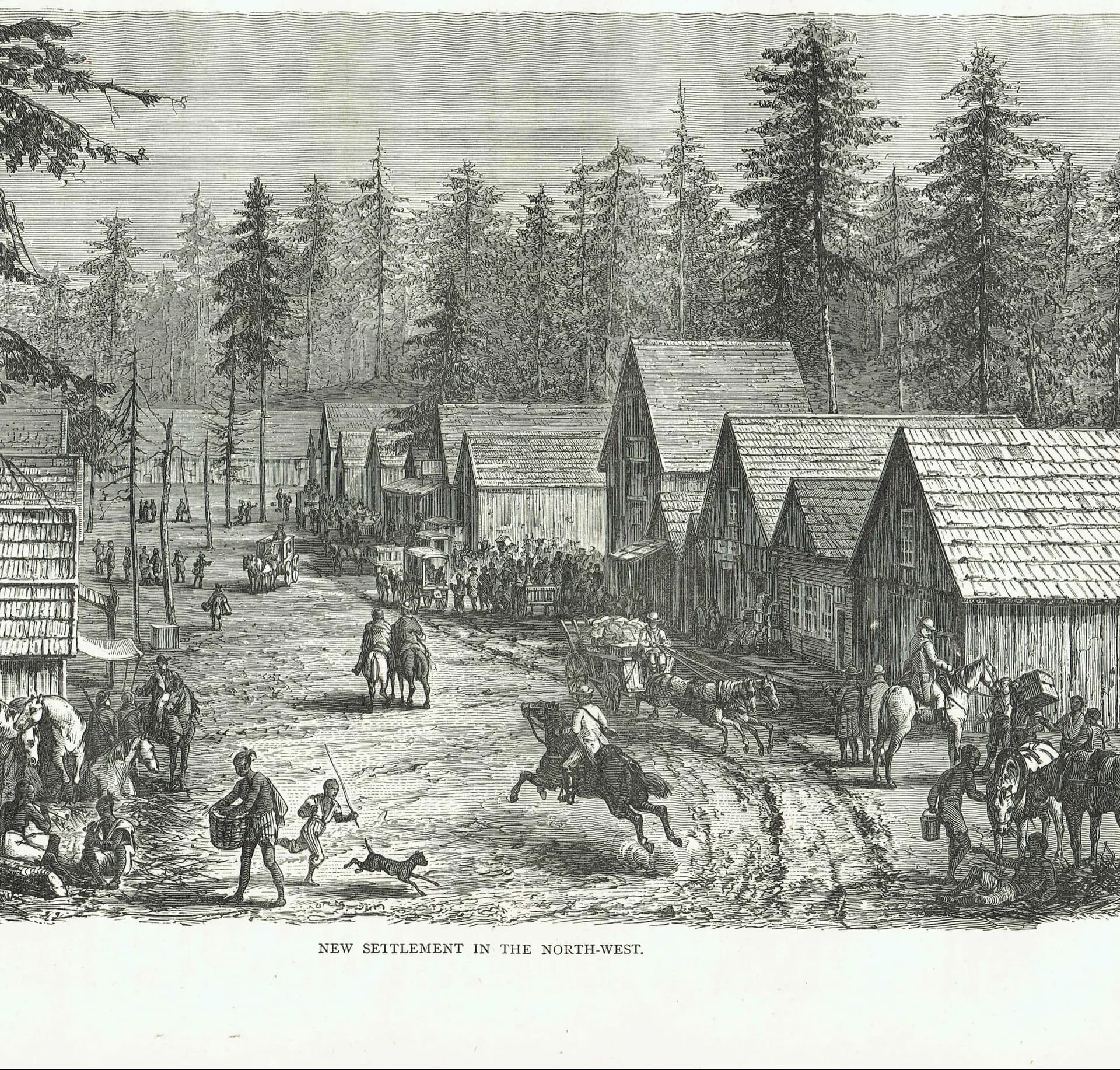 1875 New Settlement in the North-West - Antique Engraving - Illustrated Travels Vol 6 Pioneer Frontier Scene - 11.5 x 8 in