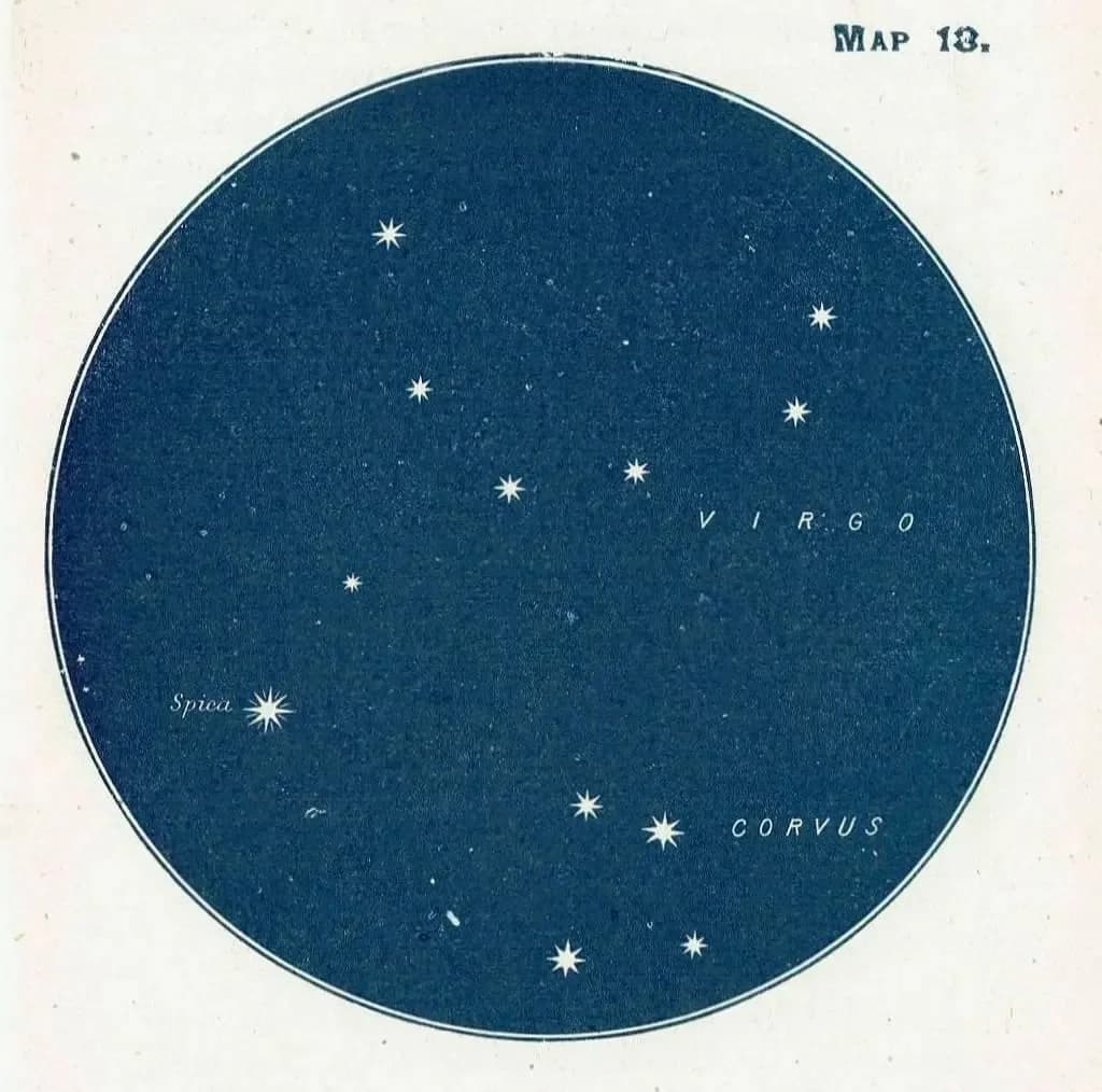 1944 Virgo Constellation Map 18 - Original Vintage Print By Gall - Star Atlas Zodiac Astronomy Celestial Chart - 4 x 6 in