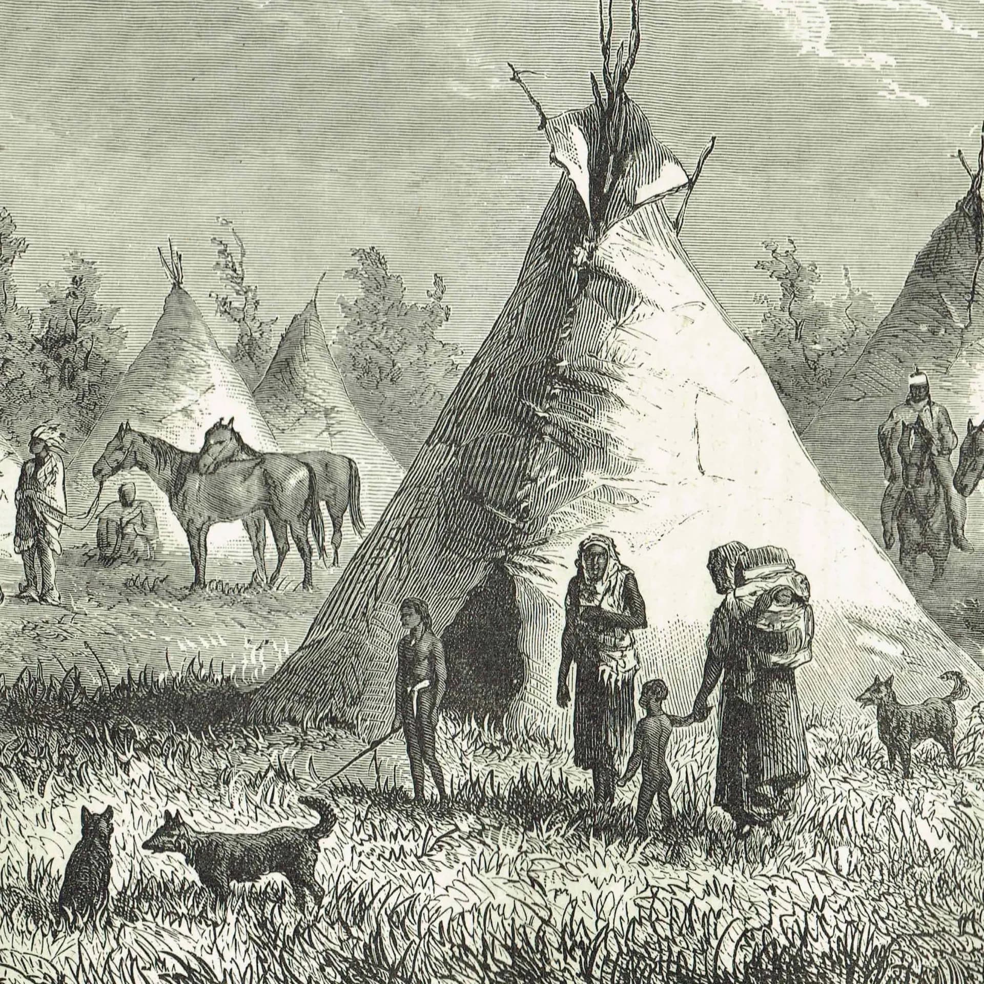1870s Sioux Village near Fort Laramie - Antique Print - Victorian Travel Book Native American Plains History - 11.5 x 8 in