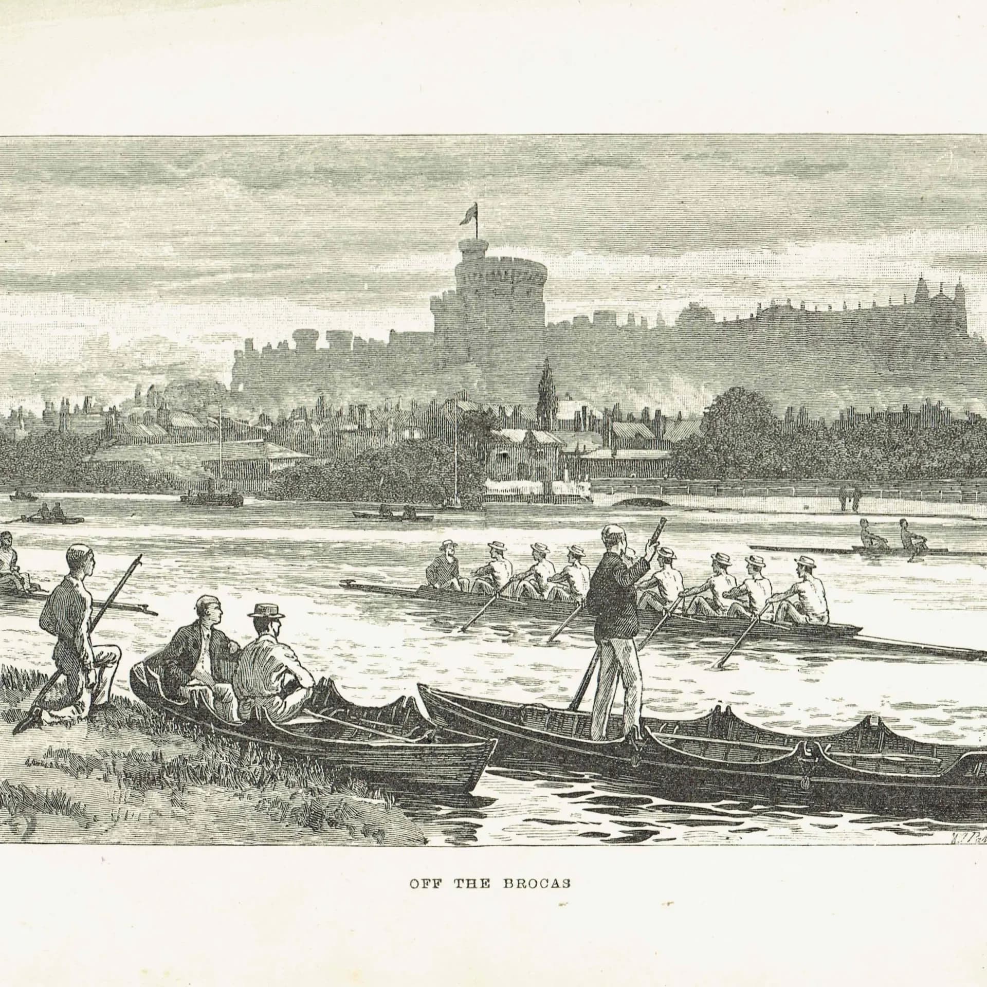 1890 Off the Brocas Windsor - Original Antique Engraving By Dadd - Victorian Rowing Thames River Scene Badminton Library - 7 x 4.75 in