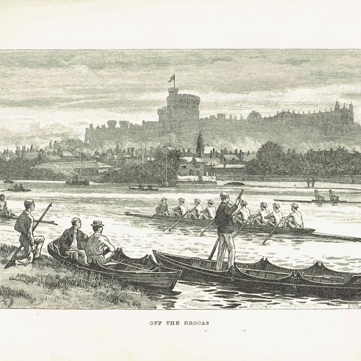 1890 Off the Brocas Windsor - Original Antique Engraving By Dadd - Victorian Rowing Thames River Scene Badminton Library - 7 x 4.75 in
