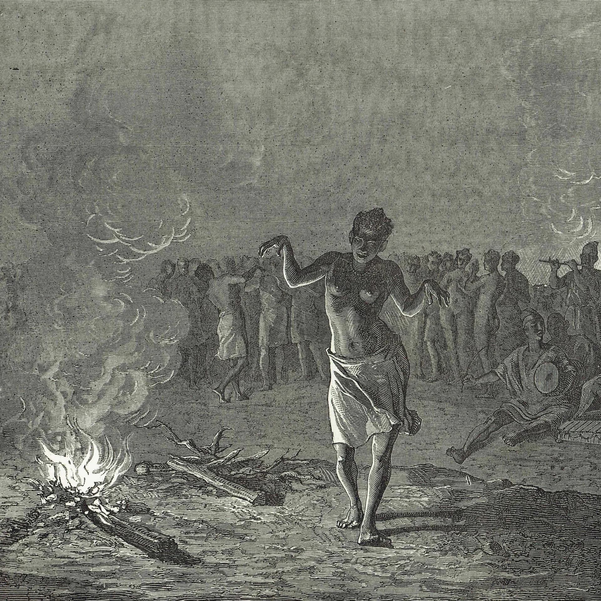1871 Malinké Tribe Dance - Antique Engraving - West Africa Firelight Ceremony from Illustrated Travels edited by HW Bates 11.5 x 8 in