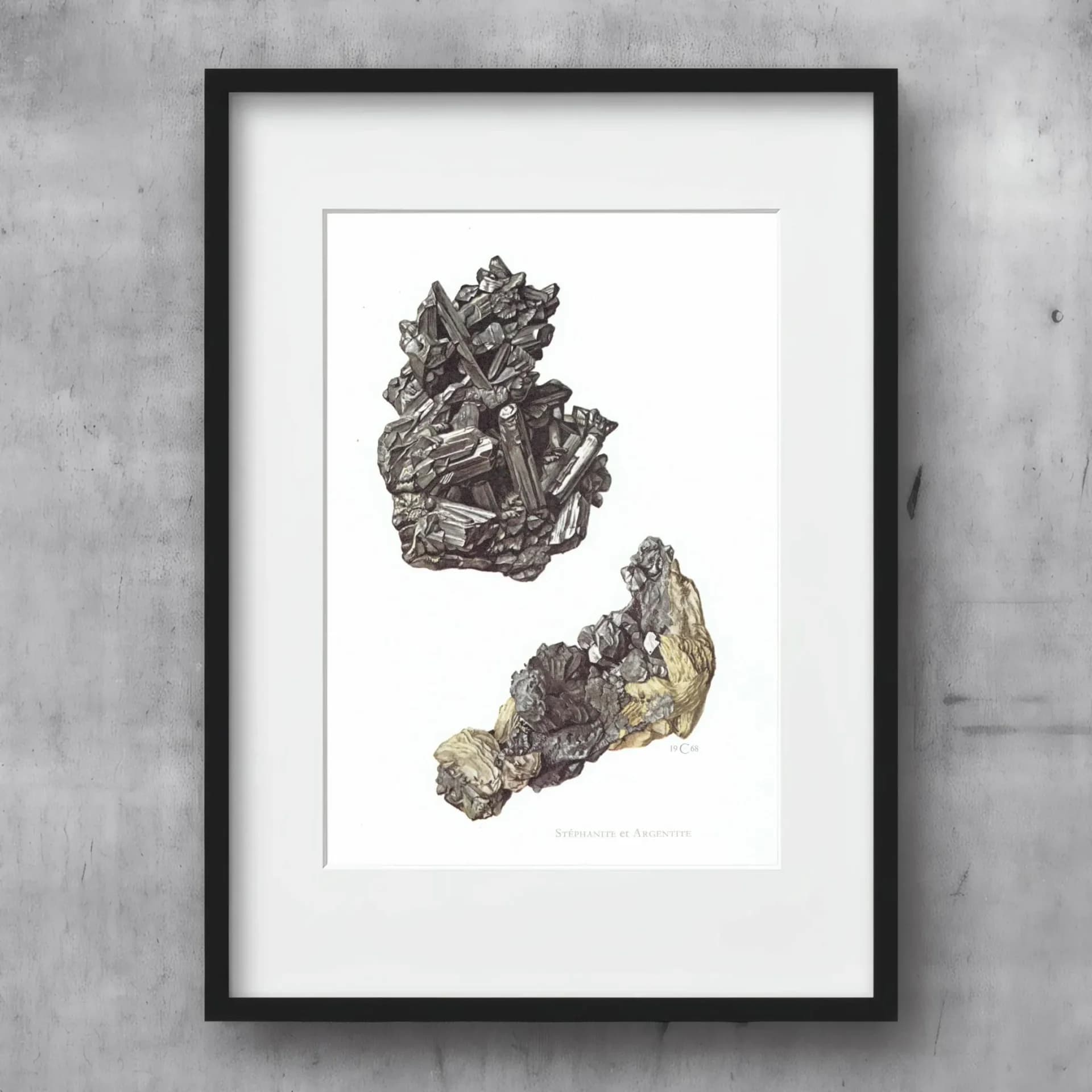 1969 Stephanite Argentite Minerals - Original Vintage Print By Caspari - Scientific Natural History Geology Study - 7.5 x 10.5 in