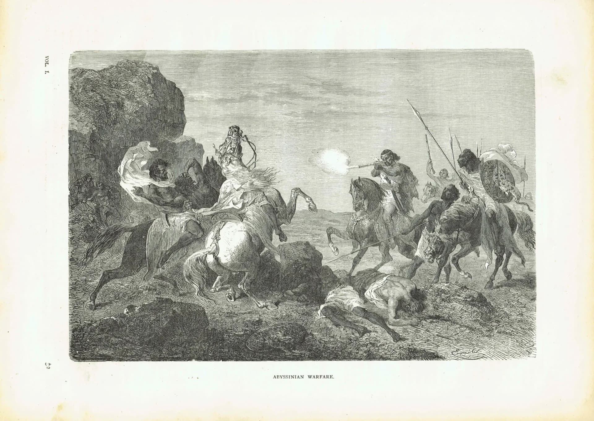 1870s Abyssinian Warfare Battle Scene Woodblock Print - Military History Engraving - Victorian Travel Book Illustration - 12 x 8.5 in