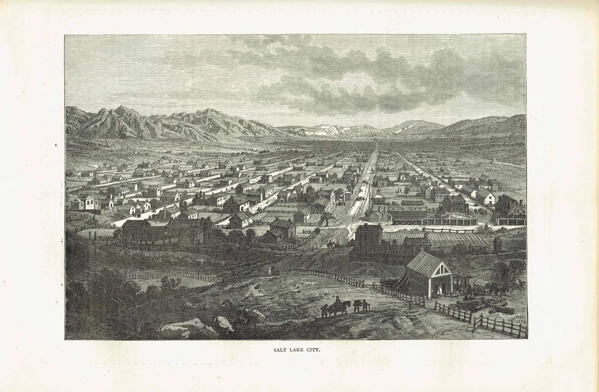 1870s Salt Lake City - Antique Woodblock Print - Victorian Utah Travel Cityscape American West Illustration - 11.5 x 8 in