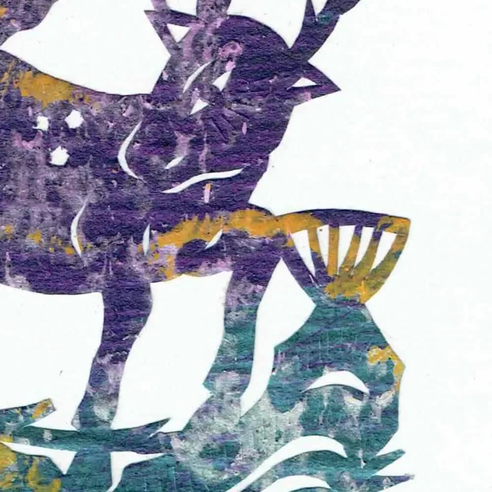 1970s Deer & Peacock Tree Art - Vintage Vietnamese Paper Cut Print