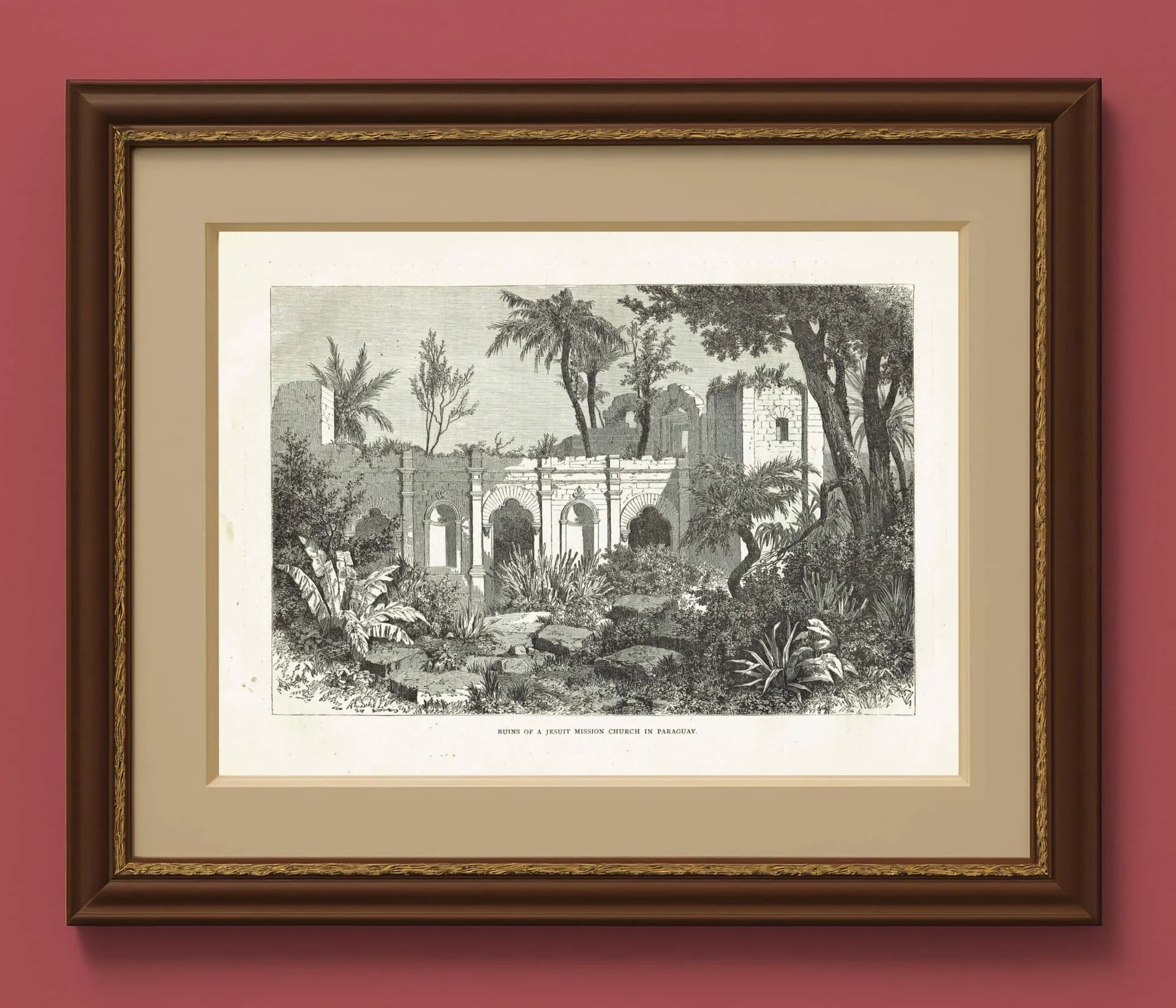 1870s Original Jesuit Mission Church Ruins Paraguay Woodblock Print - South American Architecture - Victorian Travel Drawing - 12 x 8.5 in