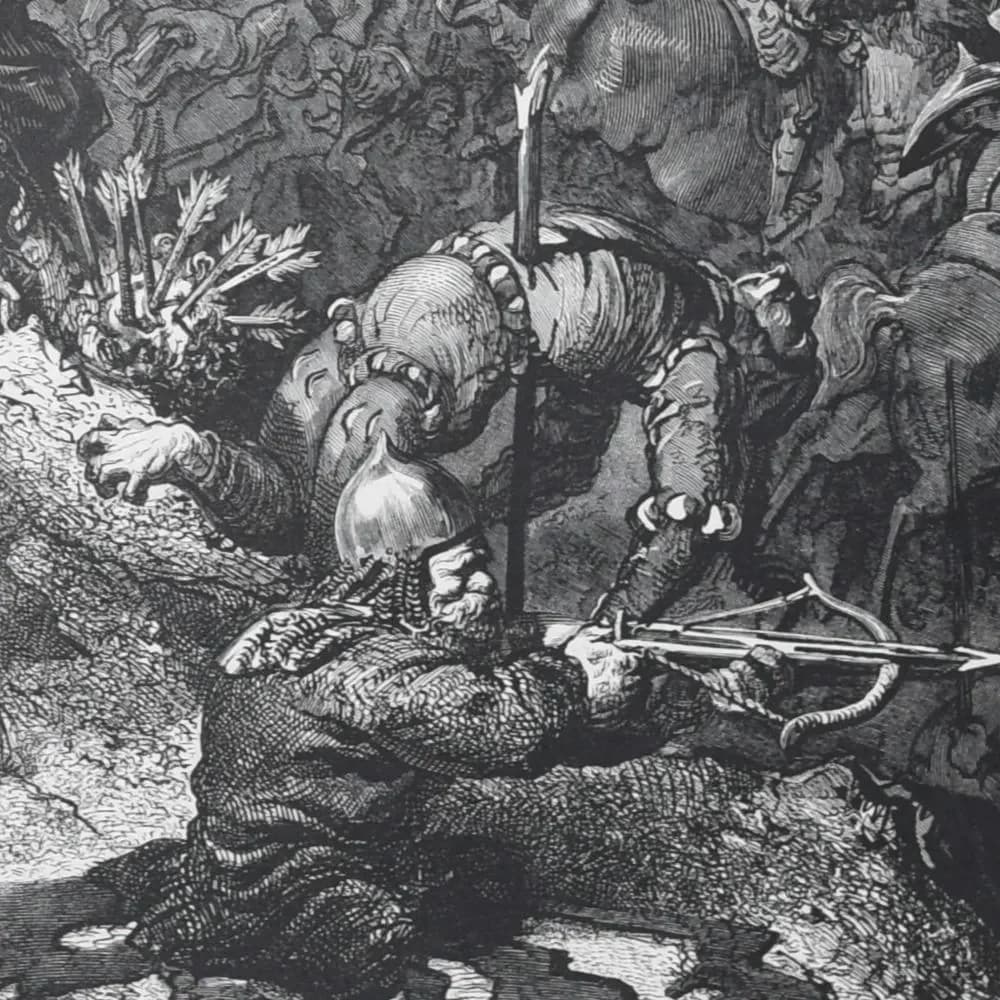 1866 Gustave Doré Legend Of The Wandering Jew Battle Scene Plate 9 - Original Antique Engraving - Gothic Medieval Christian - 14 x 20 in