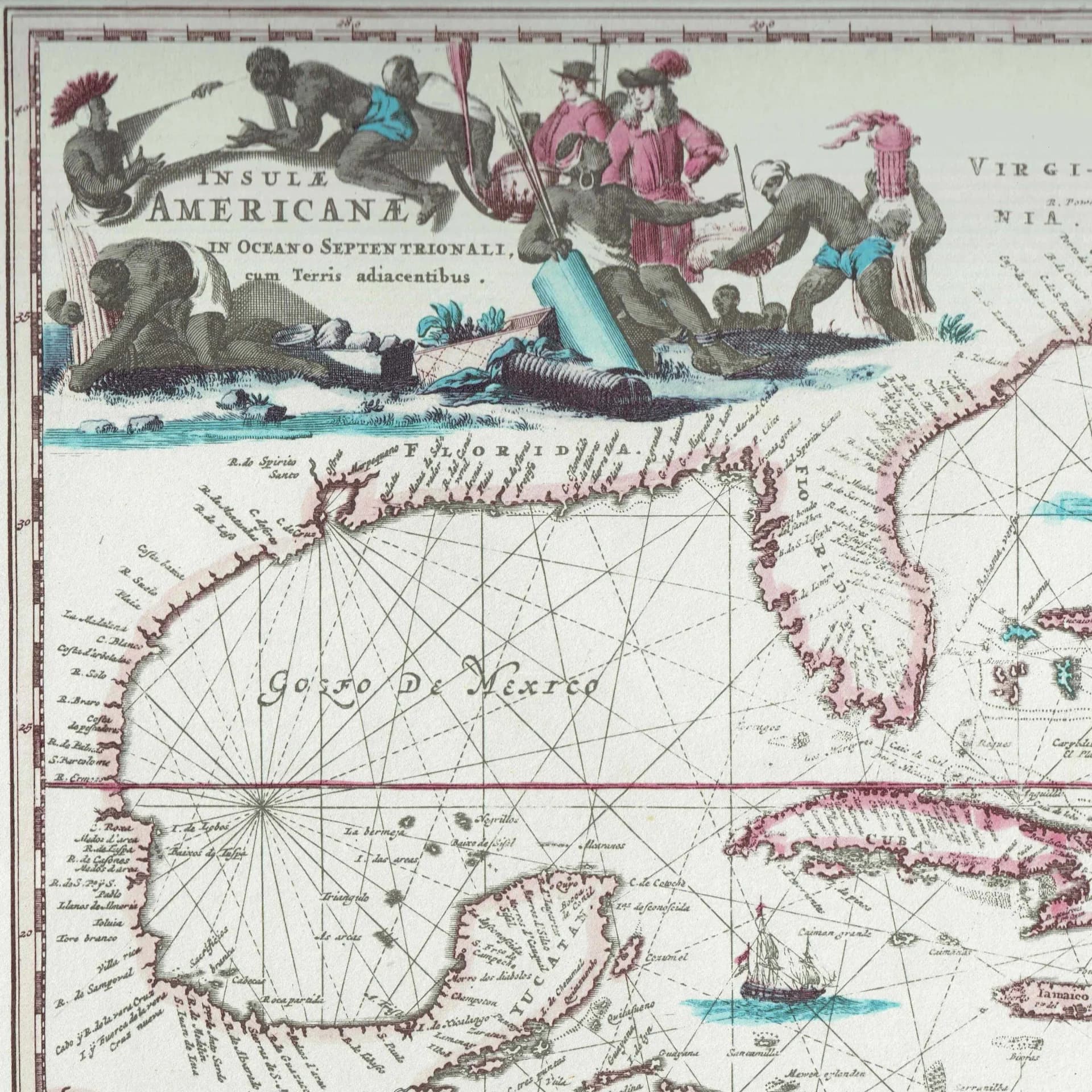 1670 Caribbean & Gulf of Mexico - Vintage Facsimile Map By Ogilby - Americas Nautical Chart Historical Geography - 14 x 11.25 in