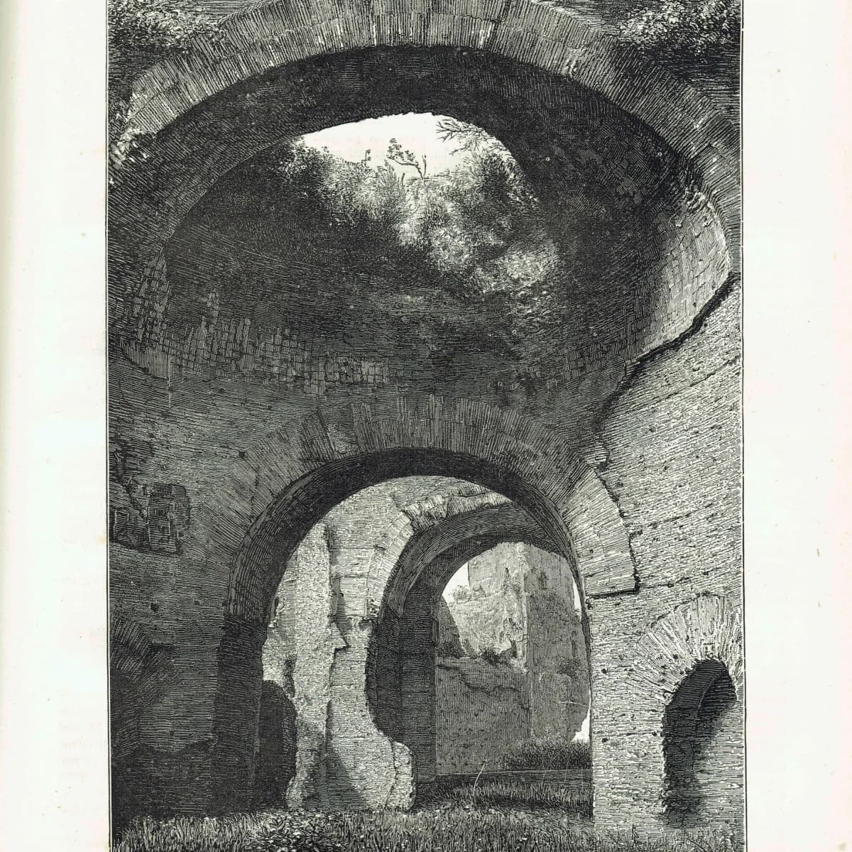 1875 Baths of Caracalla Rome - Antique Engraving - Victorian Roman Ruins Italy Architecture Travel Print - 8 x 11.5 in
