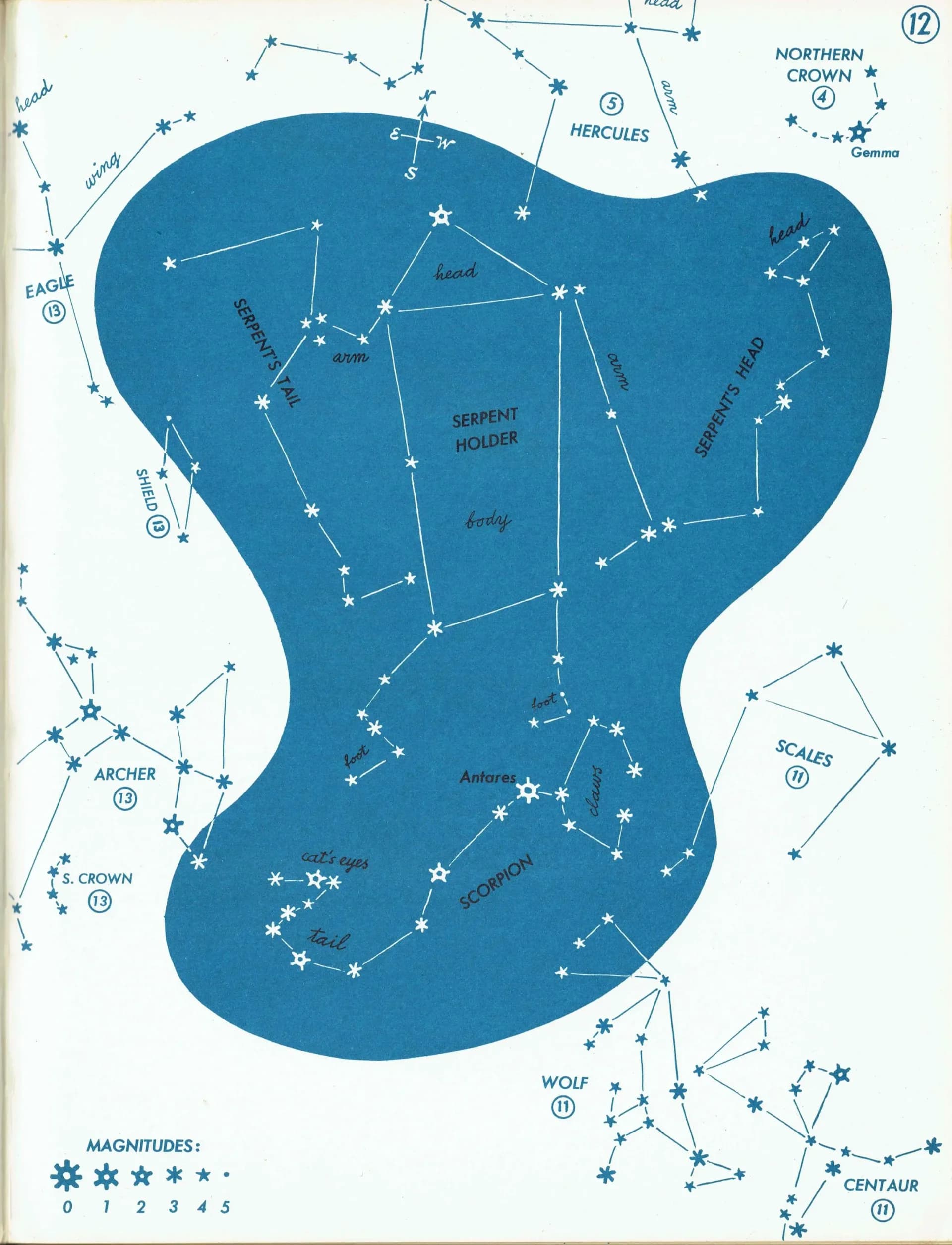 1952 Serpent Holder Constellation - Original Vintage Print By H.A. Rey - Astronomy Star Chart Celestial Map Educational - 8 x 11 in
