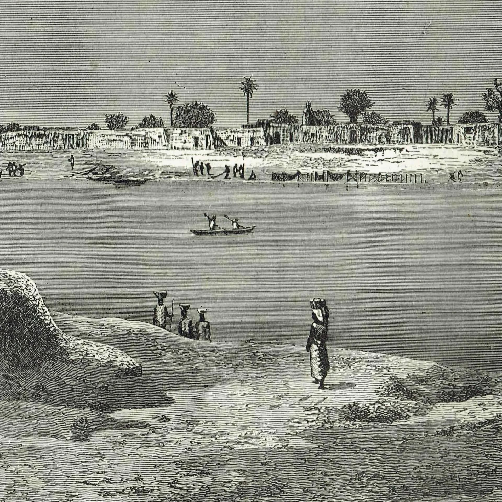 1875 Ferry Over the Upper Niger - Antique Engraving - West Africa River Scene Victorian Travel Geography - 11.5 x 8 in