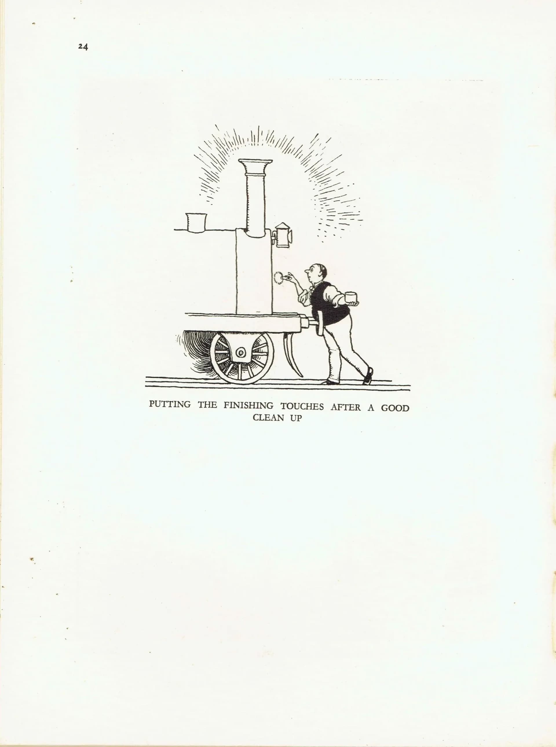 1935 Railway Locomotive Cartoon - Original Vintage Print By Heath Robinson - Great Western Railway Centenary Humour - 7 x 9.5 in