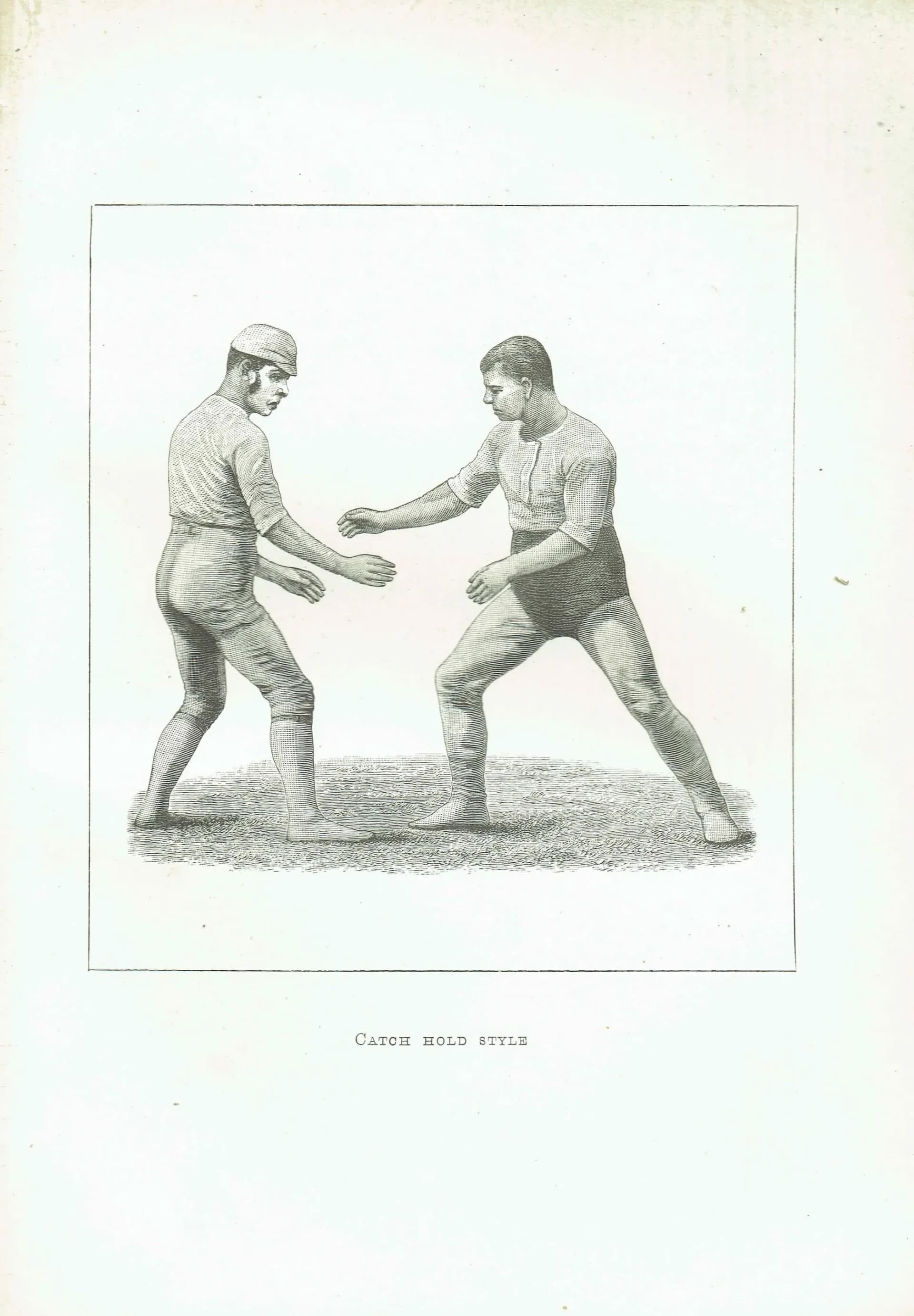 1889 Catch Hold Style Wrestling - Original Antique Engraving - Badminton Library Victorian Sports Athletic Training - 5 x 7 in