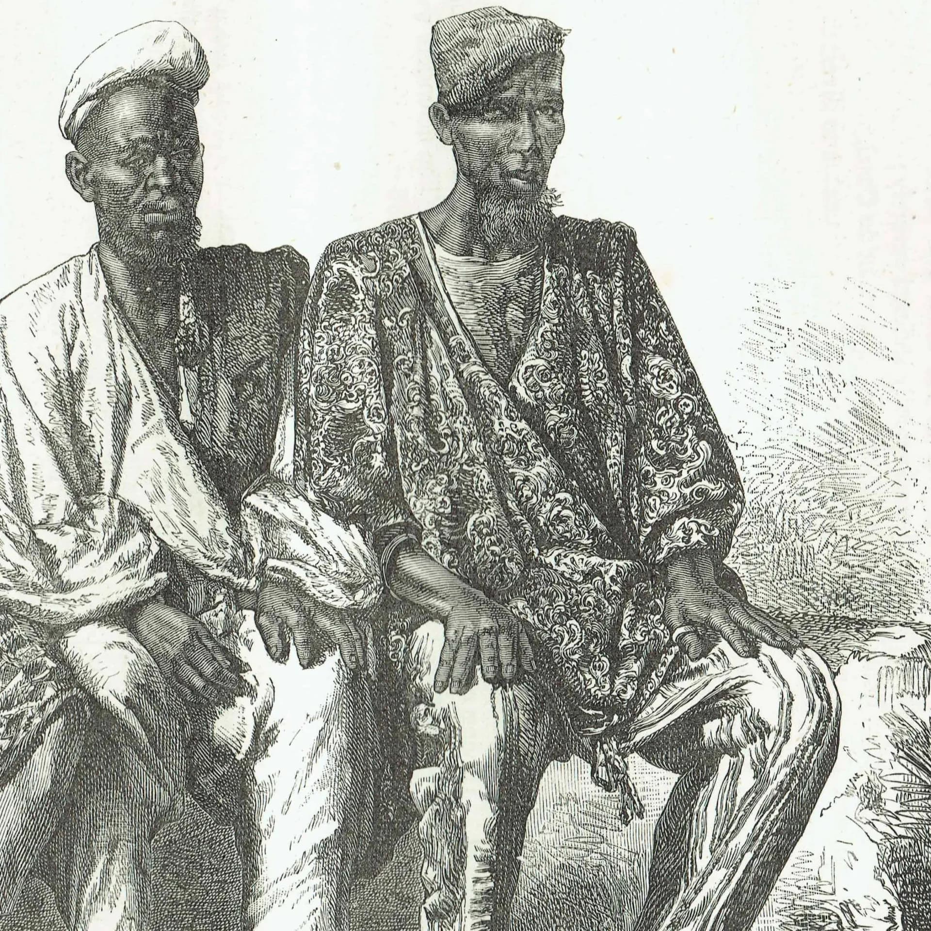 1875 African Pilgrims Portrait - Antique Engraving Travels Vol 6 Victorian Africa Ethnographic - 11.5 x 8 in