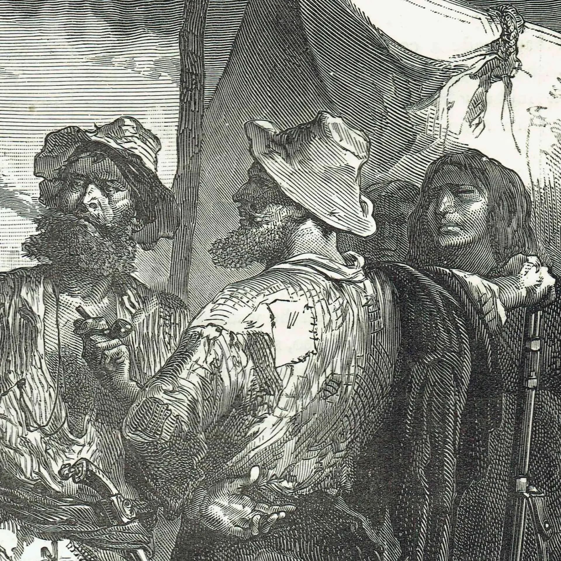 1875 Backwoodsmen & Indians - Antique Engraving - Illustrated Travels Vol 6 Victorian American Frontier Scene - 8 x 11.5 in