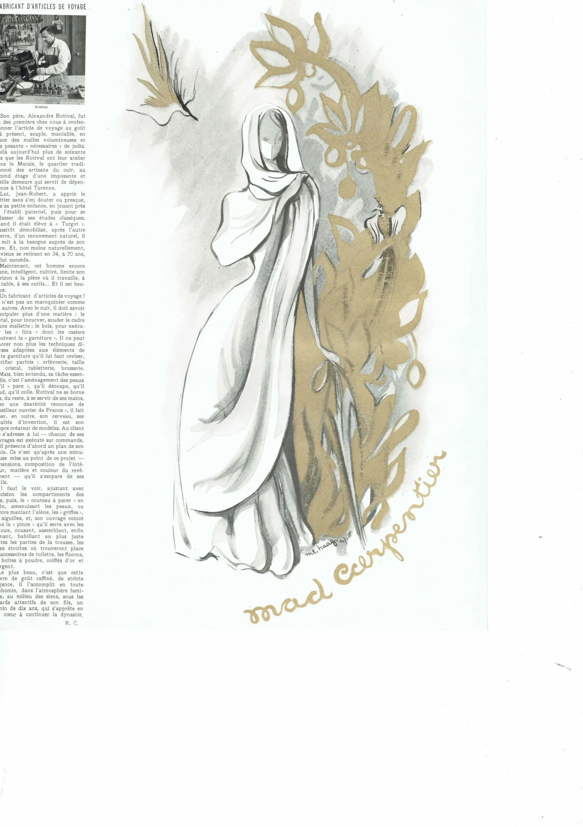 1947 Lesur Textile Ad - Original Vintage Print By Nathan - Haute Couture - Mad Carpentier - Soleils Paris Fashion Art - 8.5 x 12.5 in