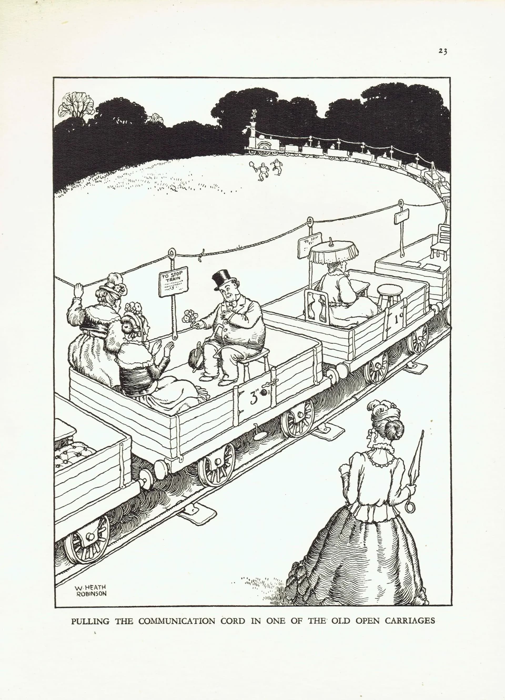 1935 Railway Locomotive Cartoon - Original Vintage Print By Heath Robinson - Great Western Railway Centenary Humour - 7 x 9.5 in
