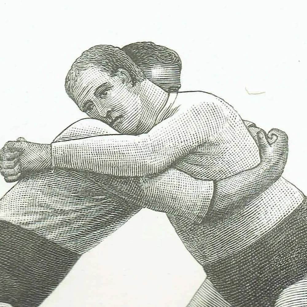 1889 The Hold Wrestling Technique - Original Antique Engraving - Badminton Library Victorian Sports Martial Arts - 5 x 7 in