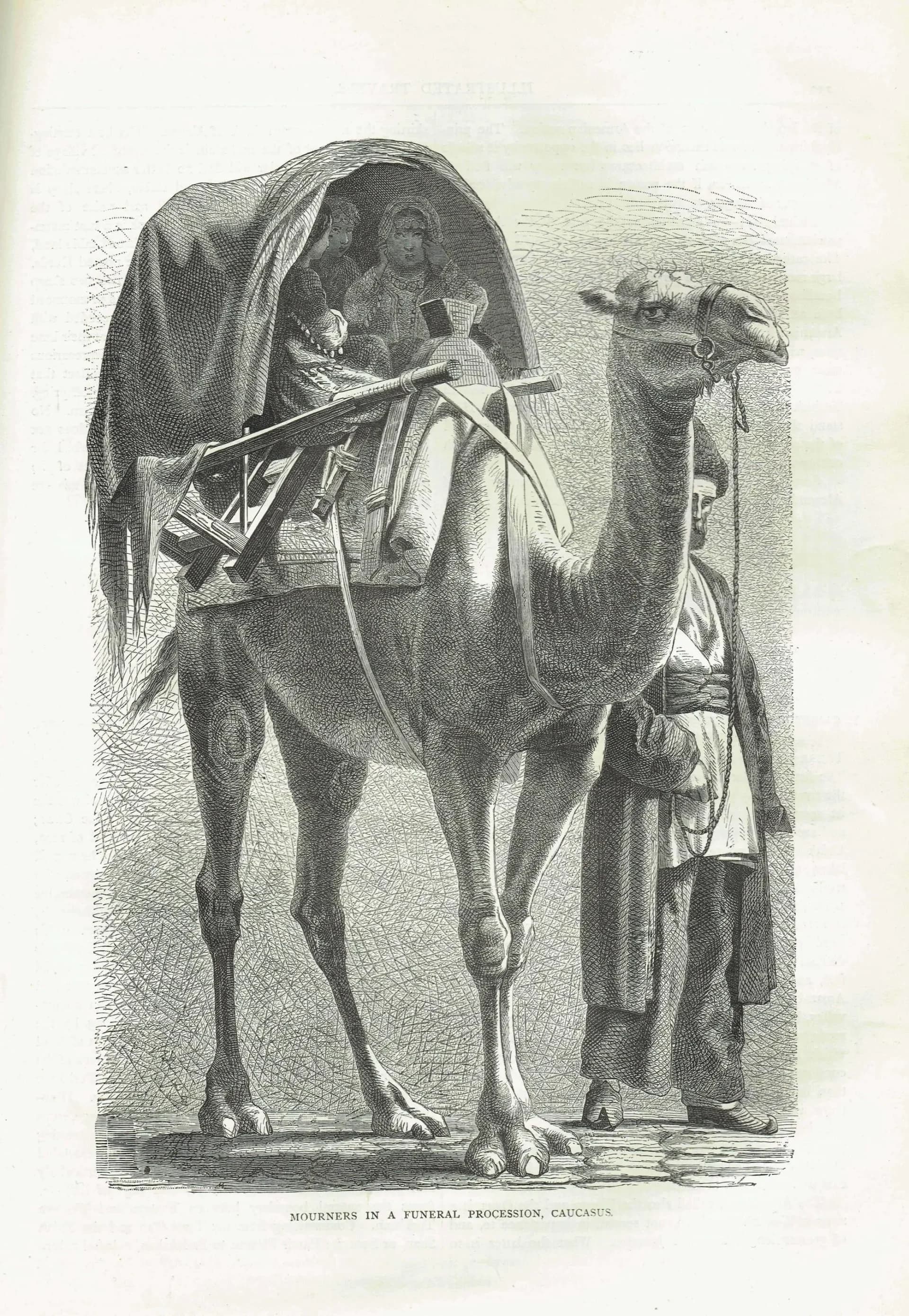 1871 Caucasus Funeral Procession Mourners & Camel - Antique Print By Bates - Illustrated Travels Victorian Ethnographic - 8 x 11...