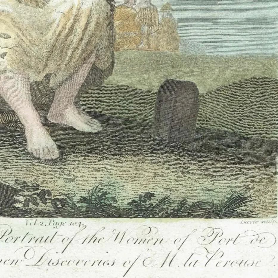 c.1815 Front & Profile Portrait of the Women of Port de Français Print - La Pérouse Voyage Costume - Hand Coloured Print - 9.5 x 7 in