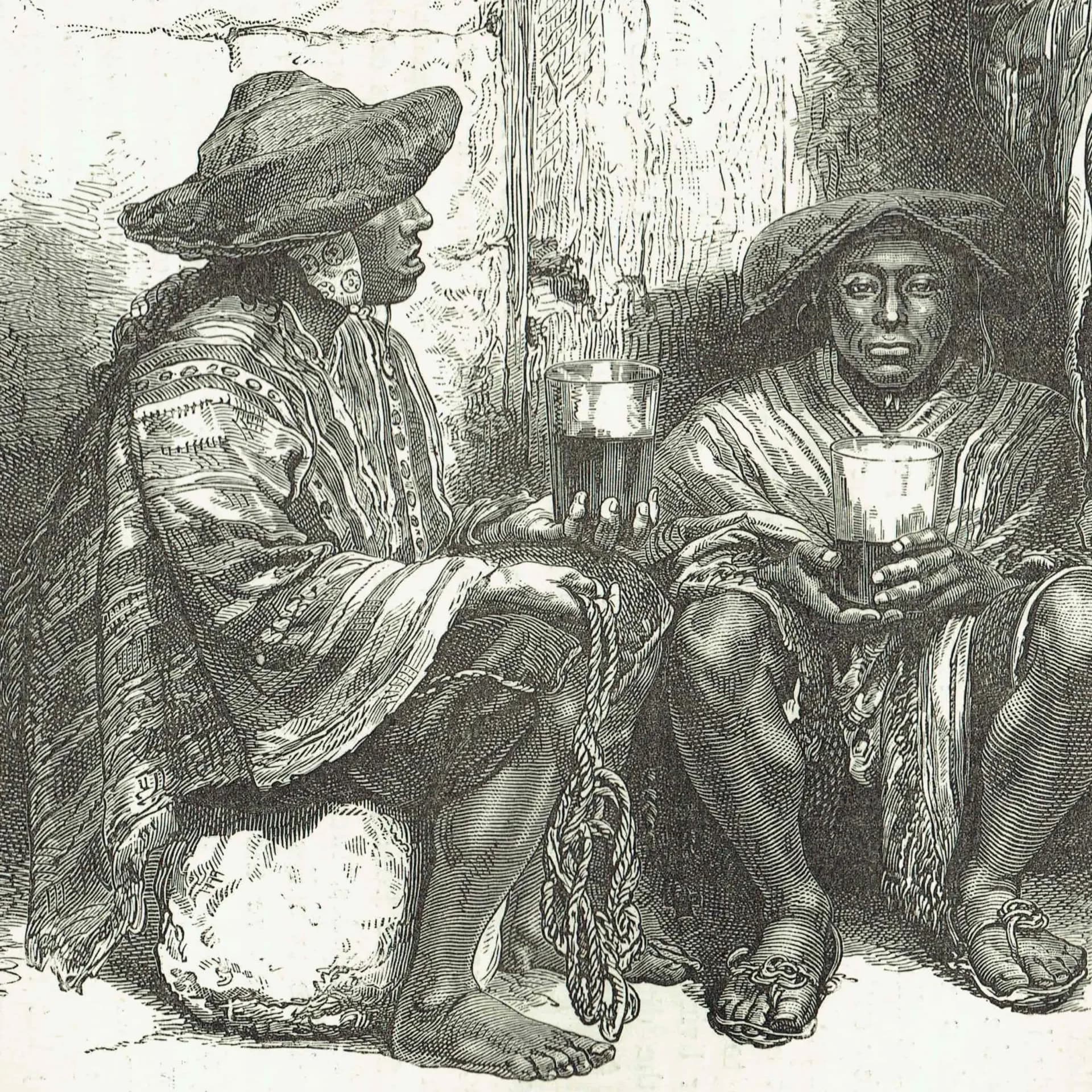 1870s Peruvian Indian Workmen - Antique Print - Victorian Travel Illustration South America Portrait - 11.5 x 8 in