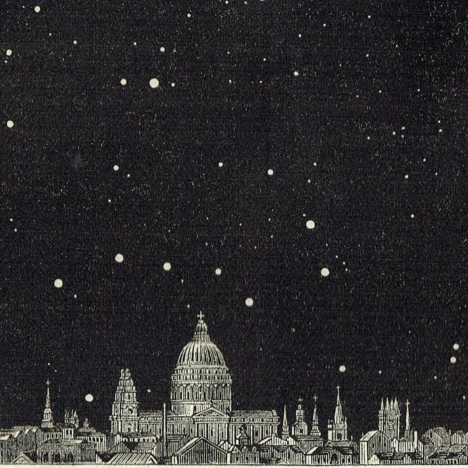 1868 Midnight Sky at London - Original Antique Print - Victorian Astronomy Star Chart North South Views Leisure Hour - 6.25 x 10 in