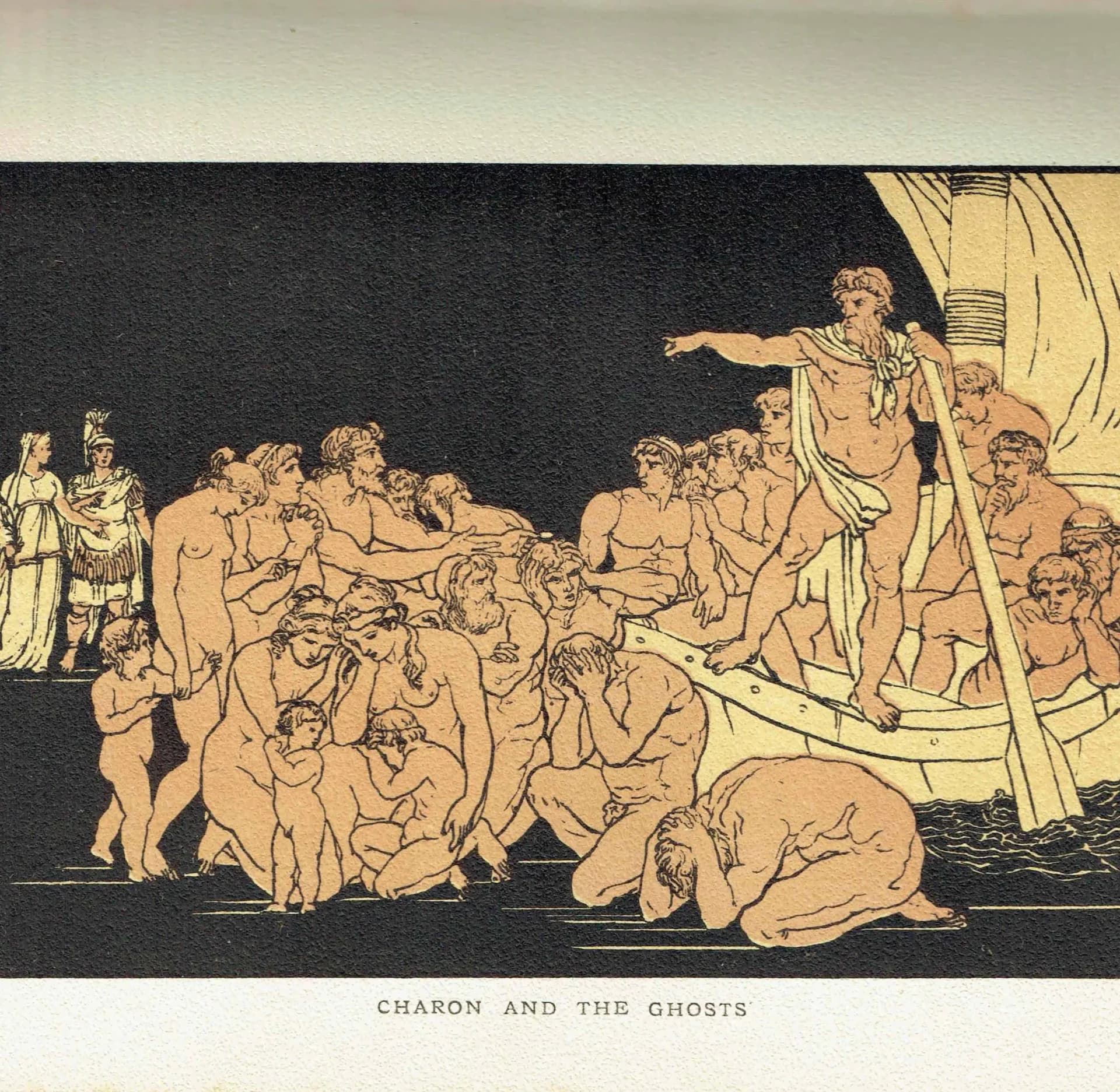 1879 Charon and the Ghosts - Original Antique Print By Pinelli - Stories From Virgil Classical Mythology Underworld - 7.5 x 5 in