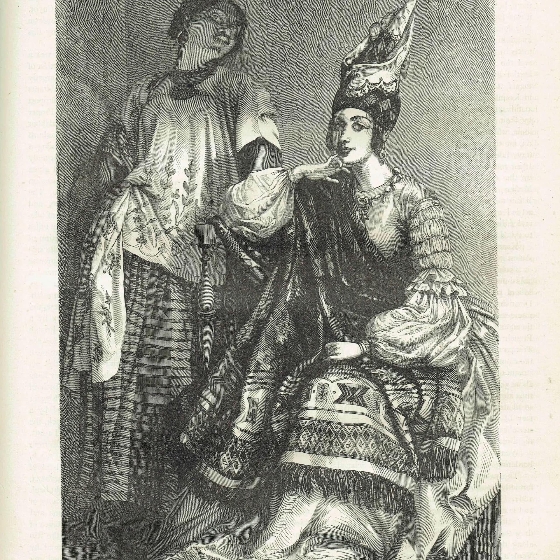 1875 Creole Lady of Senegal & Her Servant - Antique Engraving - Victorian Africa Portrait Illustrated Travels Bates - 8 x 11.5 in