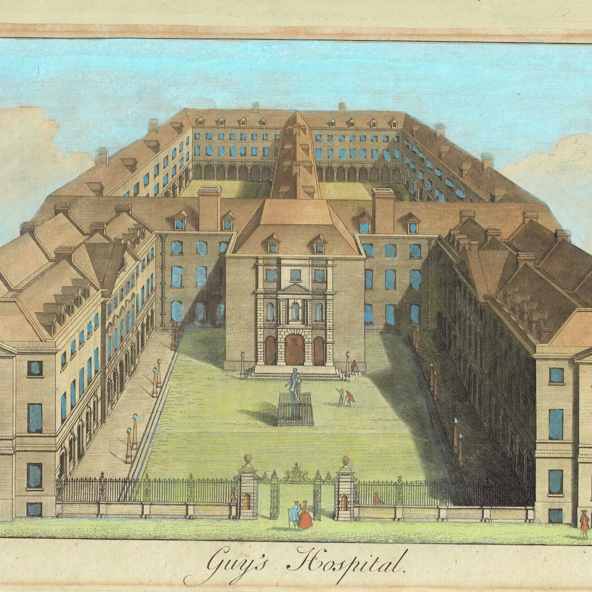 1756 Guy's Hospital Southwark - Original Antique Print By Toms After West - Georgian London Medical Architecture - 14.5 x 8.75 in