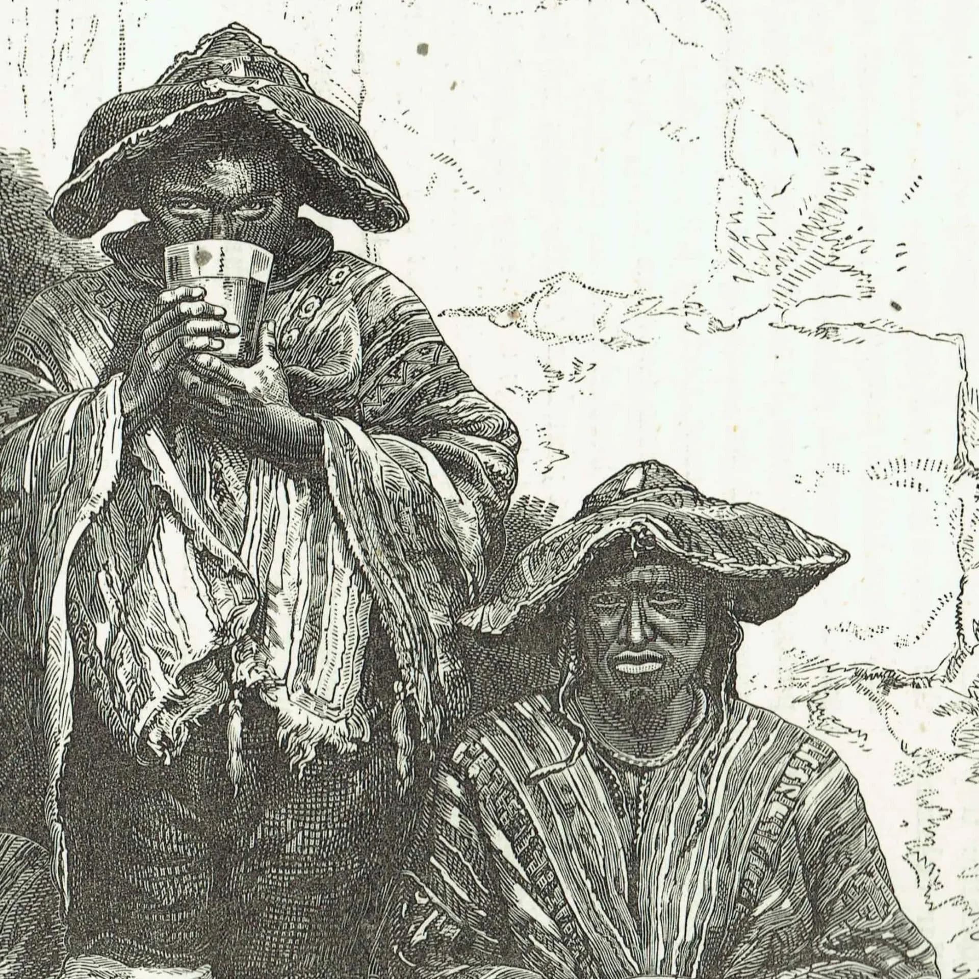 1870s Peruvian Indian Workmen - Antique Print - Victorian Travel Illustration South America Portrait - 11.5 x 8 in