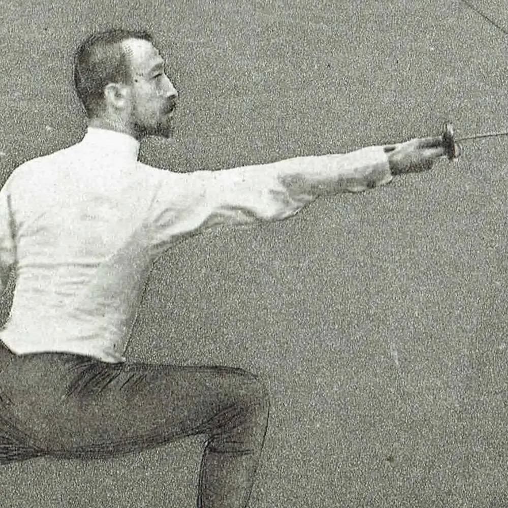 1889 Parry in Quarte Fencing Position - Original Antique Engraving - Badminton Library Victorian Sport Combat Technique - 5 x 7 in