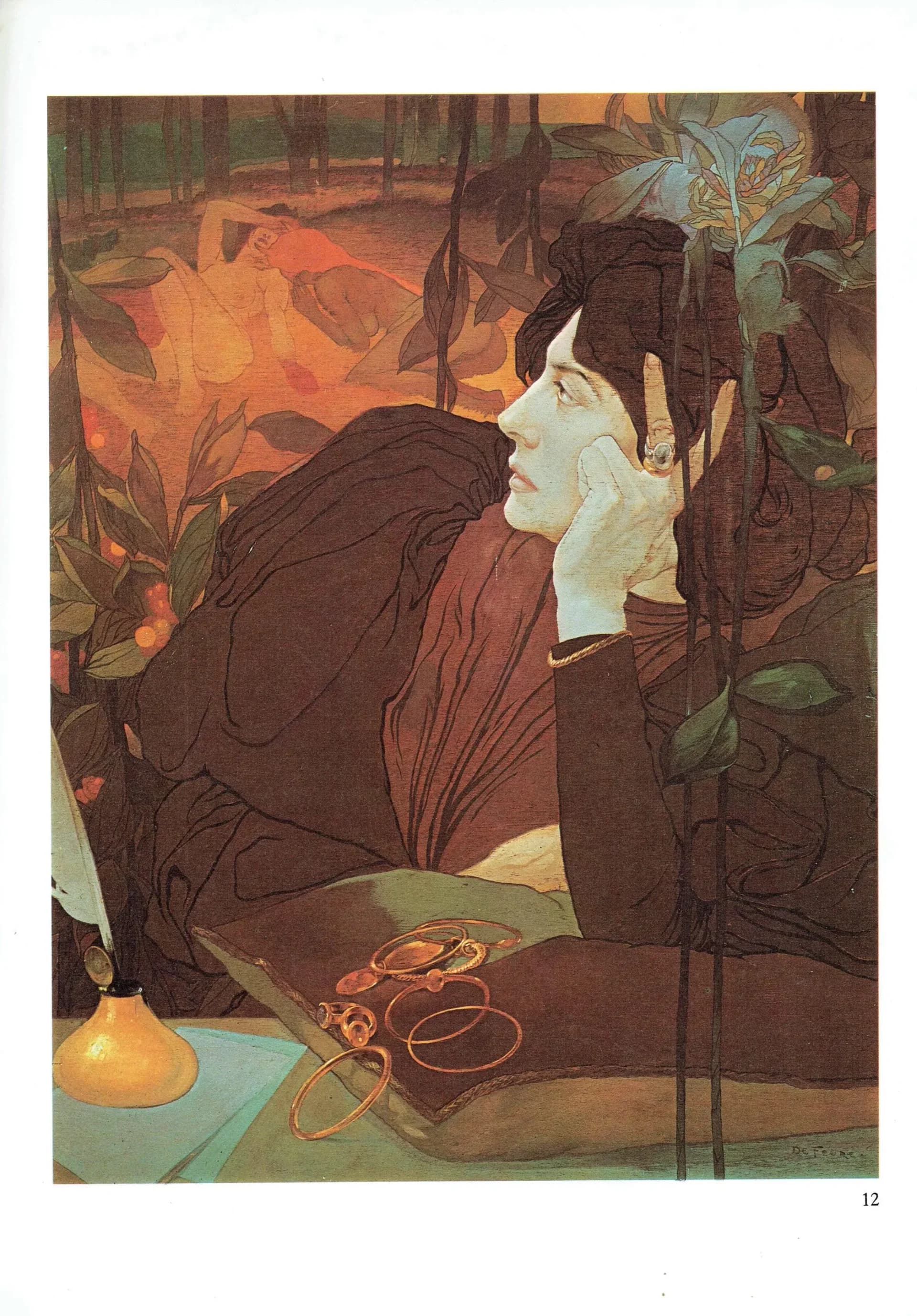 Art Nouveau Woman Portrait Print – De Feure, Gothic Symbolist Art