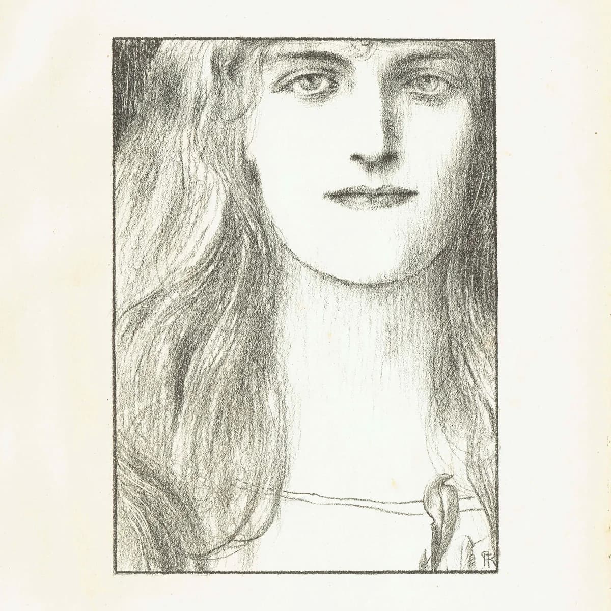 1898 Une Tête de Face - Original Antique Lithograph By Khnopff - Symbolist Portrait The Studio Magazine Art Nouveau - 7.5 x 10.75 in