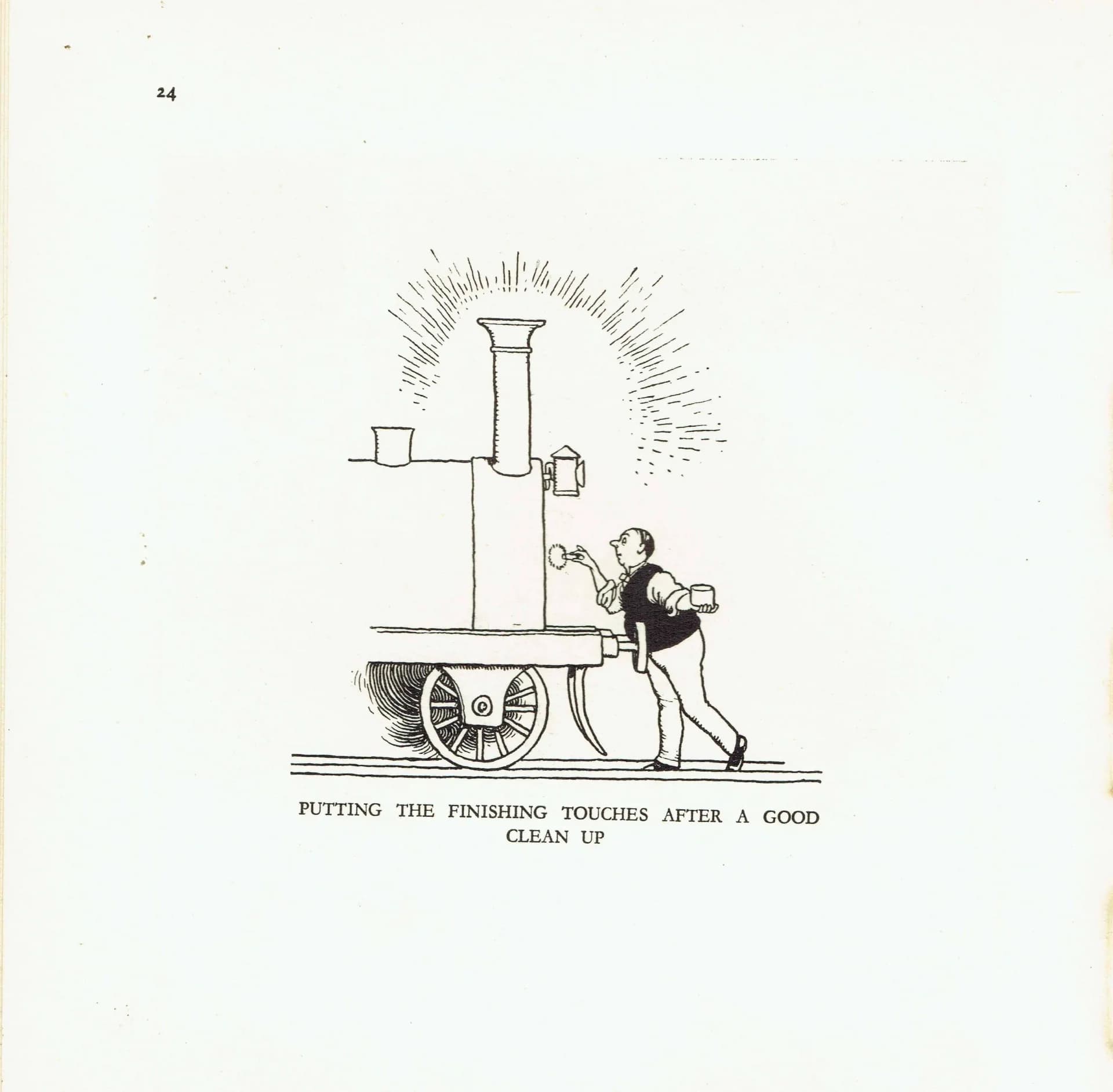 1935 Railway Locomotive Cartoon - Original Vintage Print By Heath Robinson - Great Western Railway Centenary Humour - 7 x 9.5 in