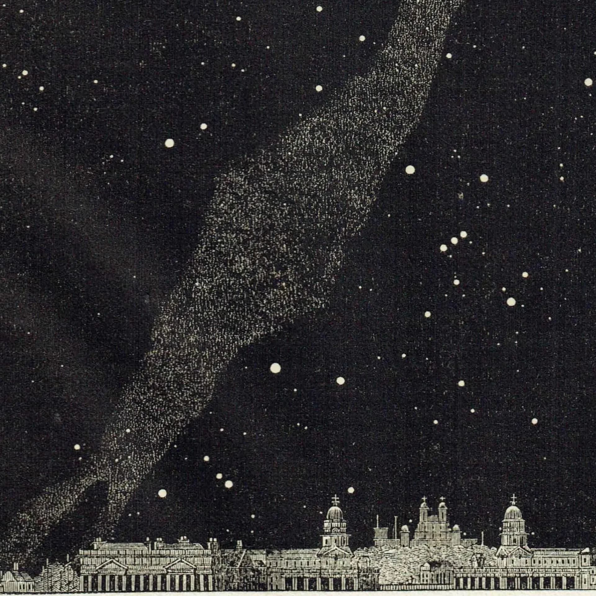 1868 Midnight Sky at London - Original Antique Print - Milky Way Star Chart Victorian Astronomy December Night - 6.25 x 10 in
