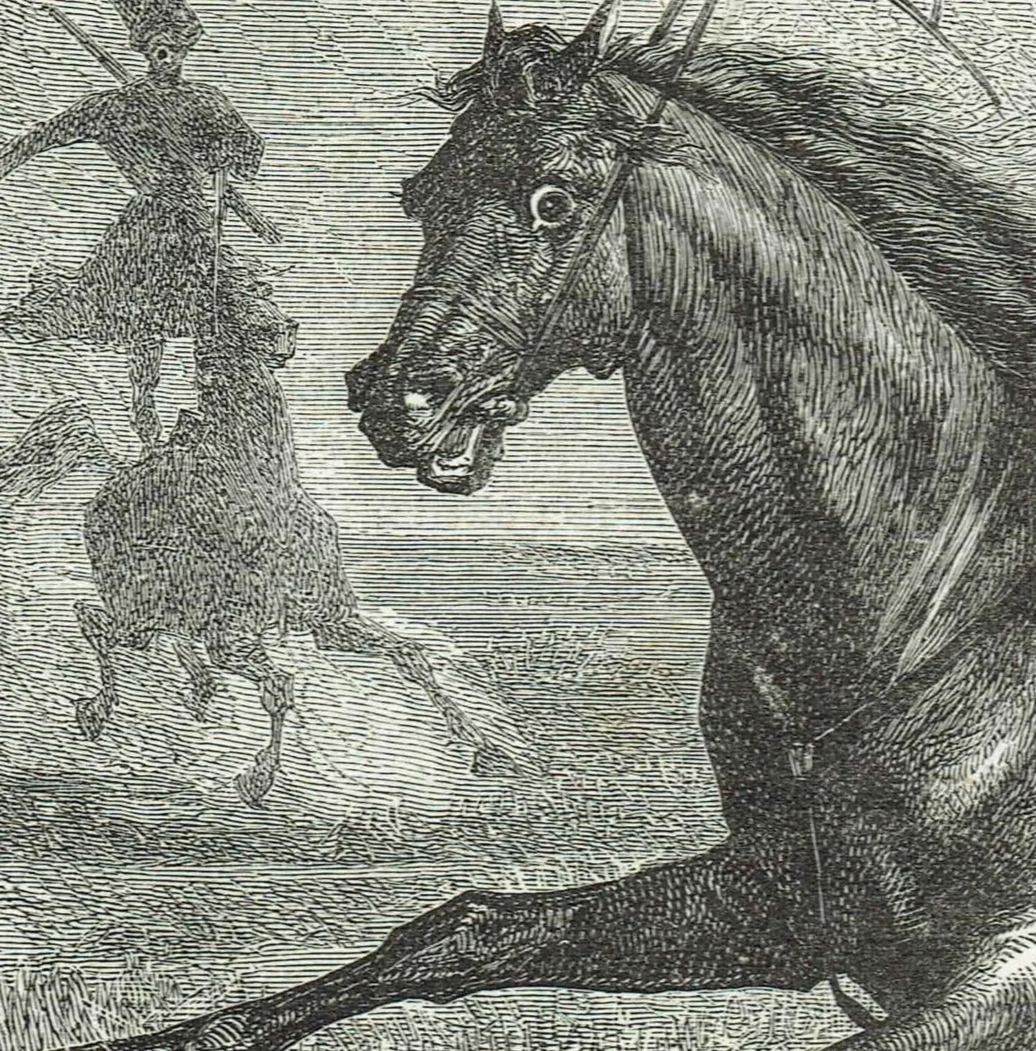 1871 Djighitoffka Cossacks - Antique Engraving By Bates - Illustrated Travels Vol 2 Cossack Horsemen - 8 x 11.5 in