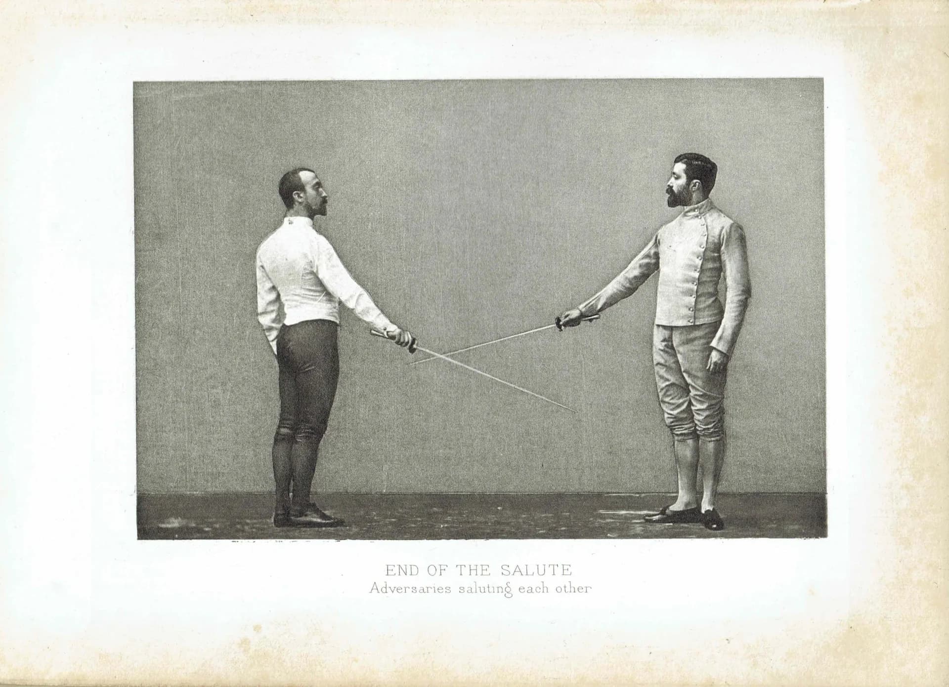 1889 End of The Salute - Original Antique Engraving - Fencing Swordsmen Victorian Sports Badminton Library - 5 x 7 in