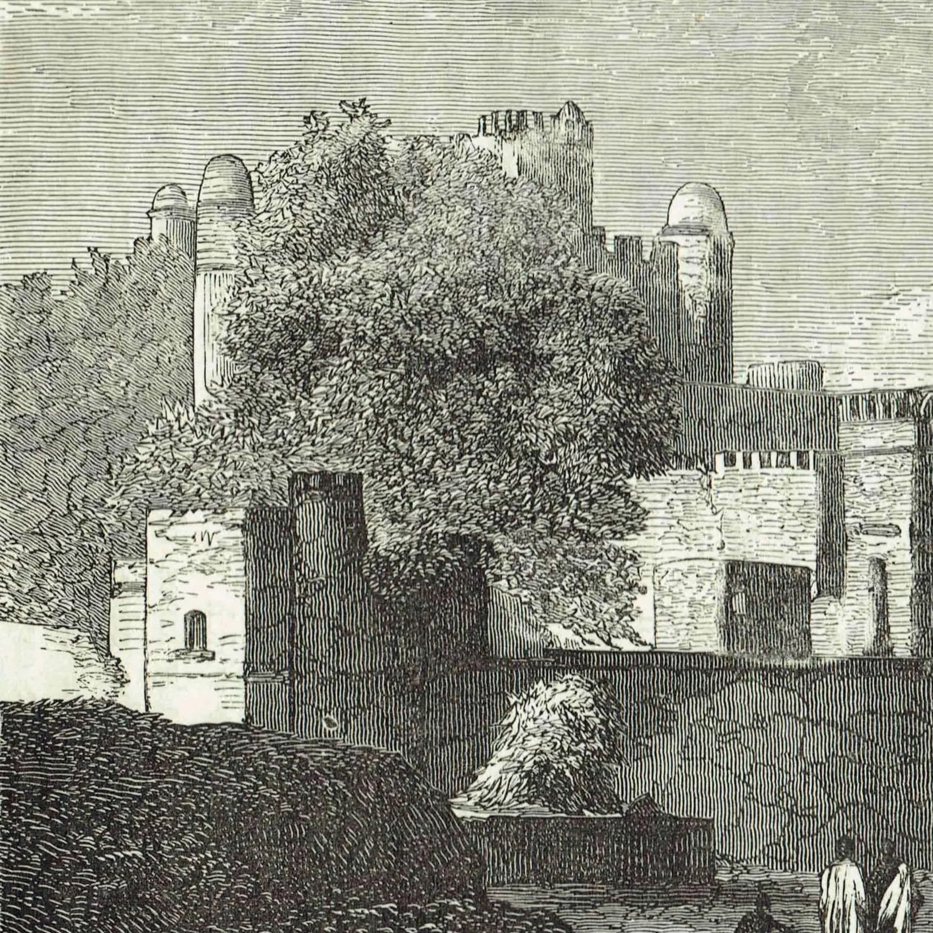 1869 Royal Palace at Gondar Ethiopia - Original Antique Engraving - African Architecture Historical Geography Travel - 11 x 8.25 in