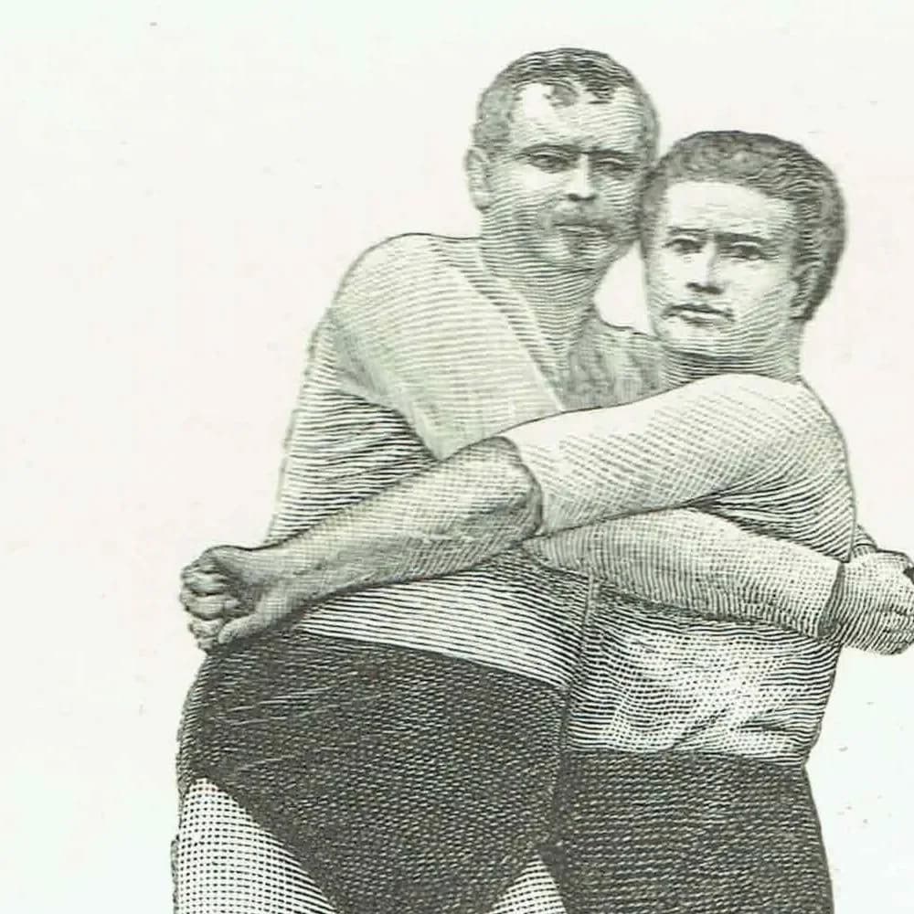 1889 The Hank Wrestling Hold - Original Antique Engraving - Badminton Library Sports Technique Victorian Athletic Study - 5 x 7 in