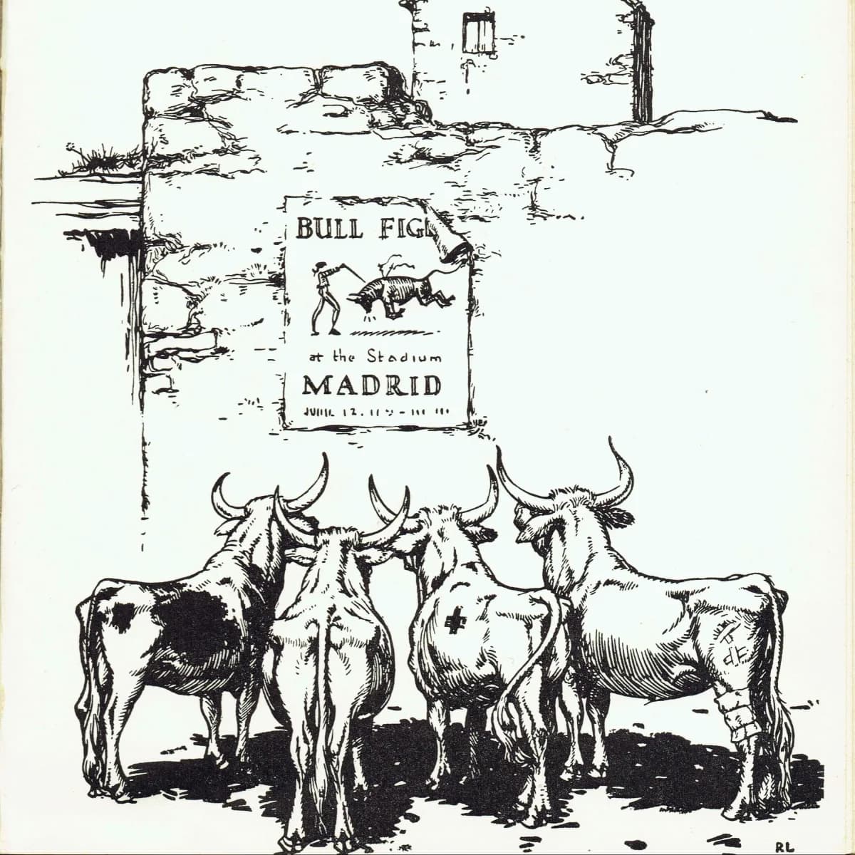 1937 Nazi-Franco Banned Anti-War Bullfight Parody Print - Ferdinand The Bull - Robert Lawson First Edition Original Illustration - 7 x 8 in