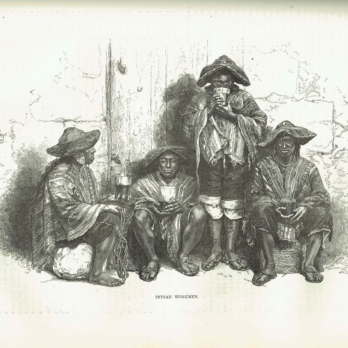 1871 Indian Workmen South America - Antique Engraving - Illustrated Travels edited by H W Bates Victorian Portrait 11.5 x 8 in