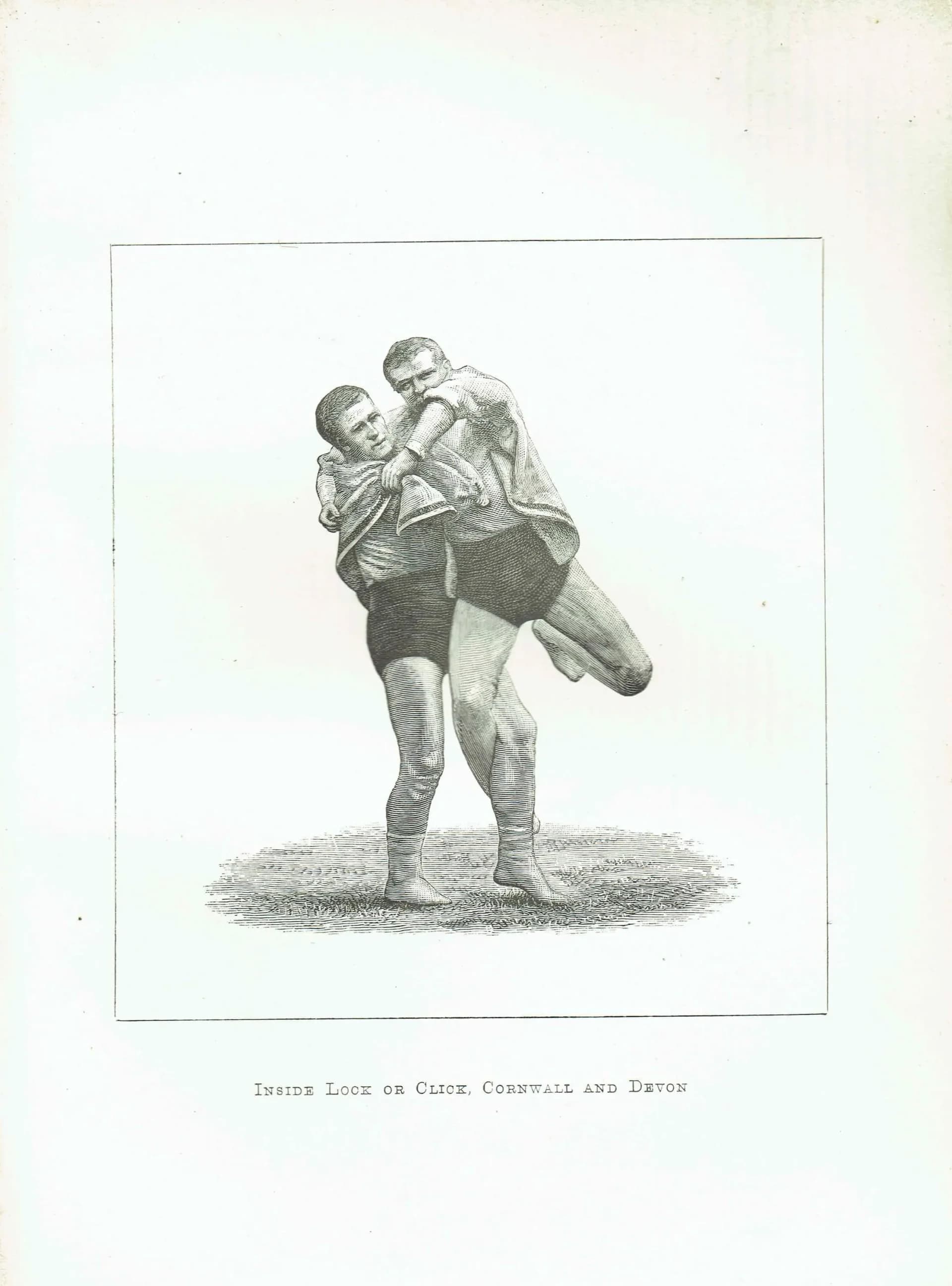 1889 Inside Lock Wrestling Hold - Original Antique Engraving - Badminton Library Sports Technique Victorian Athletic Study - 5 x 7 in