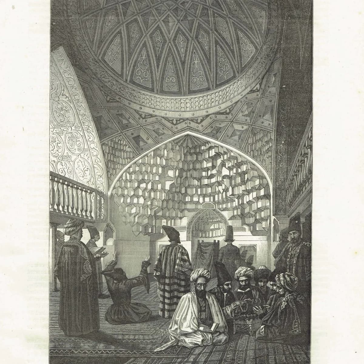 1871 Turkestan Mosque Interior - Antique Engraving By Bates - Victorian Central Asia Travel Islamic Architecture - 8 x 11.5 in