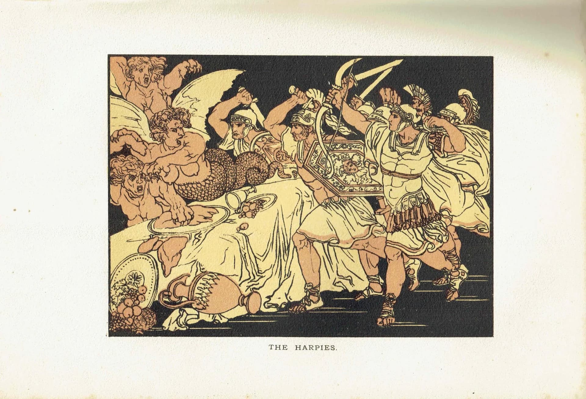 1879 The Harpies - Original Antique Print By Pinelli - Virgil Mythology Classical Literature Victorian Book Art - 7.5 x 5 in